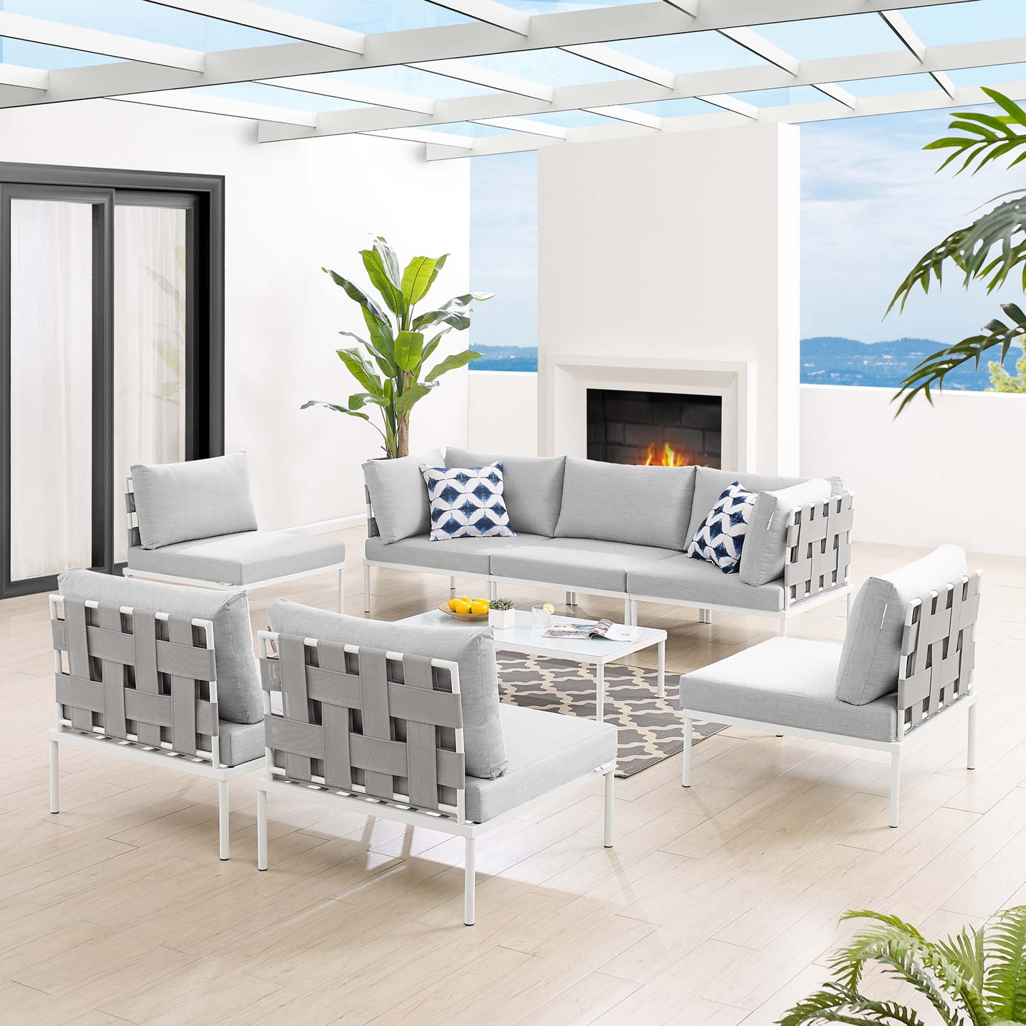 Harmony 8-Piece Sunbrella® Outdoor Patio All Mesh Sectional Sofa Set