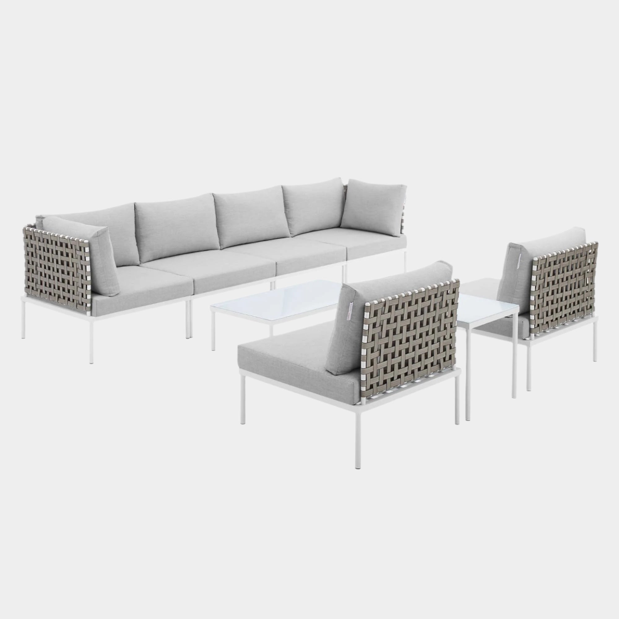 Harmony 8-Piece Sunbrella® Basket Weave Outdoor Patio Aluminum Sectional Sofa Set
