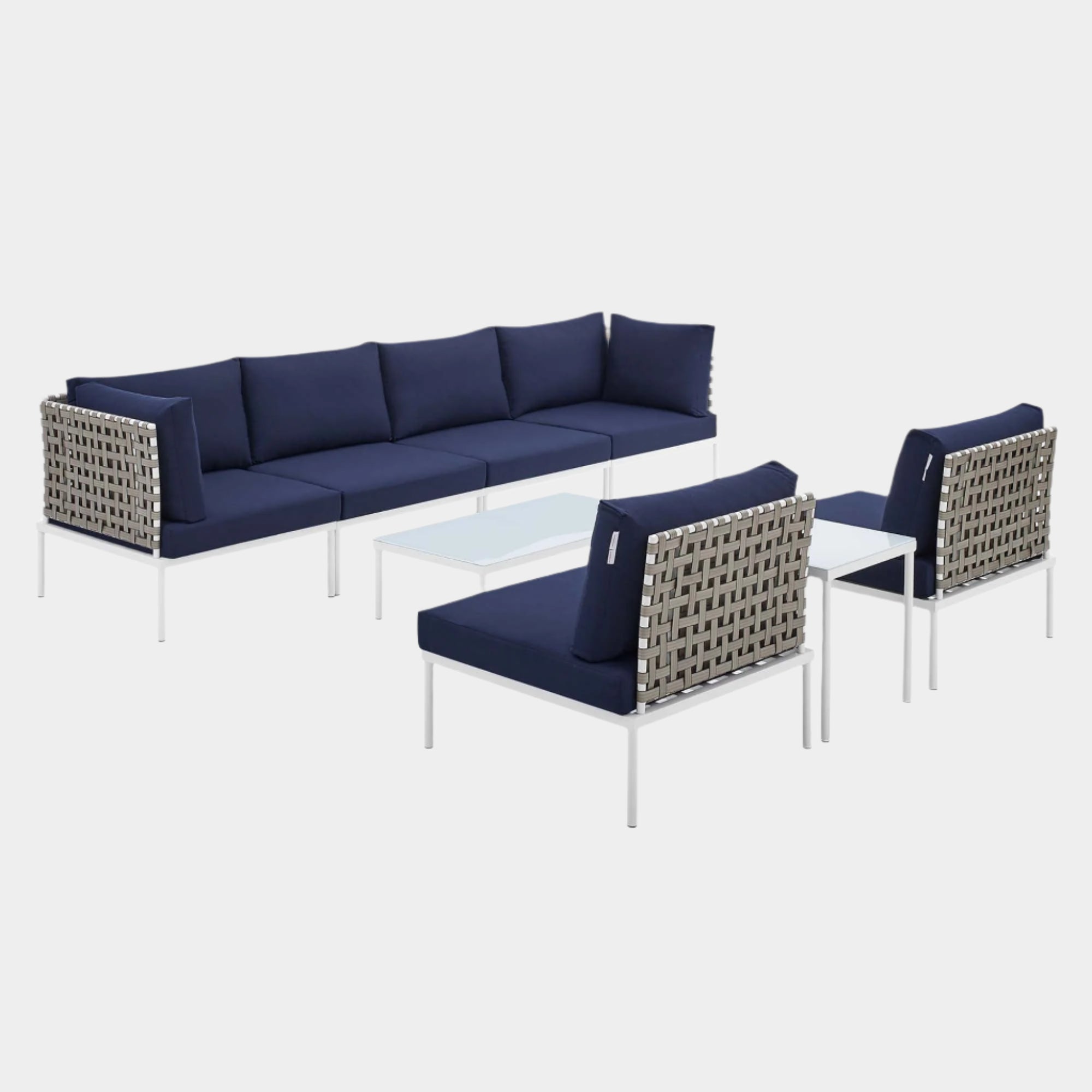 Harmony 8-Piece Sunbrella® Basket Weave Outdoor Patio Aluminum Sectional Sofa Set