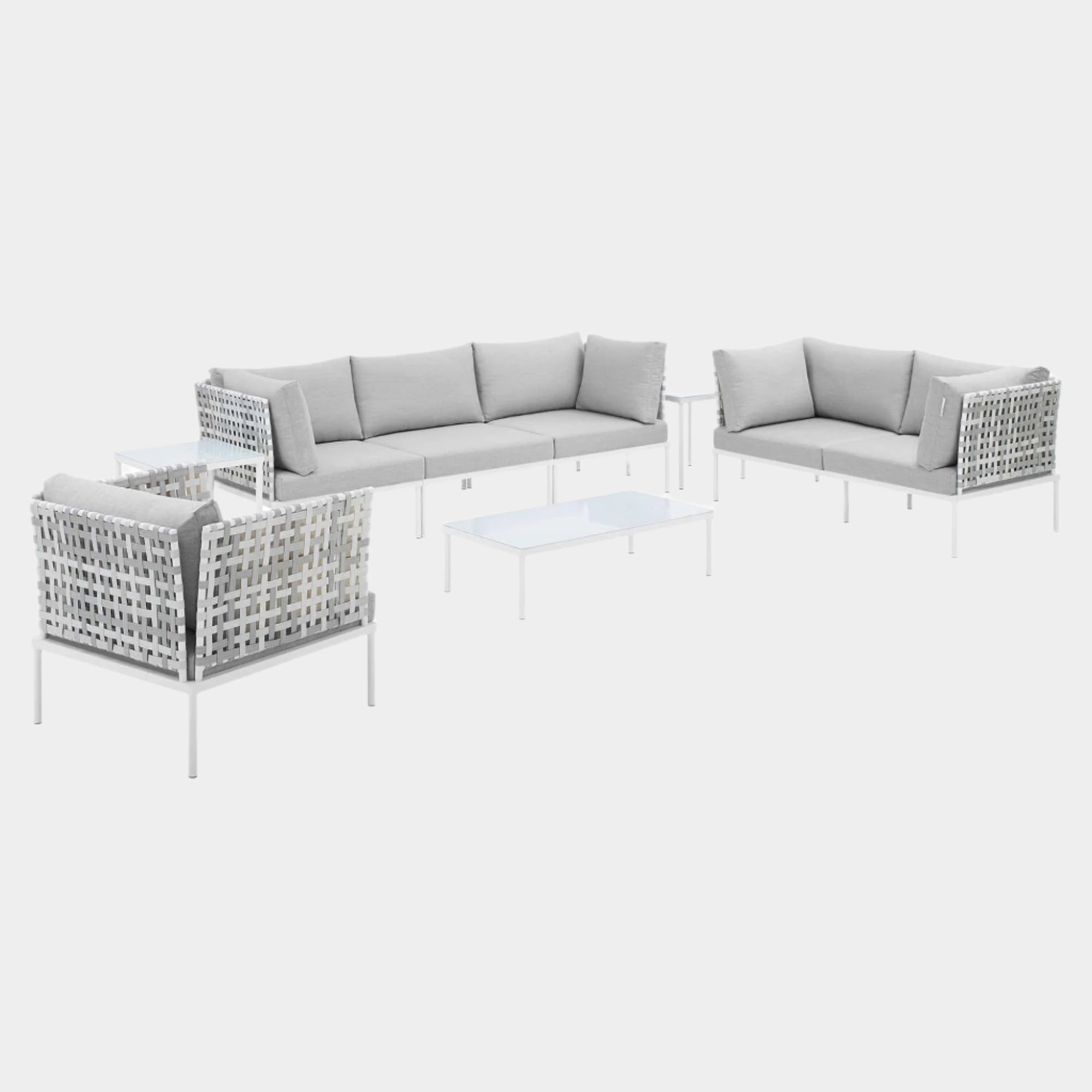 Harmony 8-Piece Sunbrella® Basket Weave Outdoor Patio Aluminum Seating Set