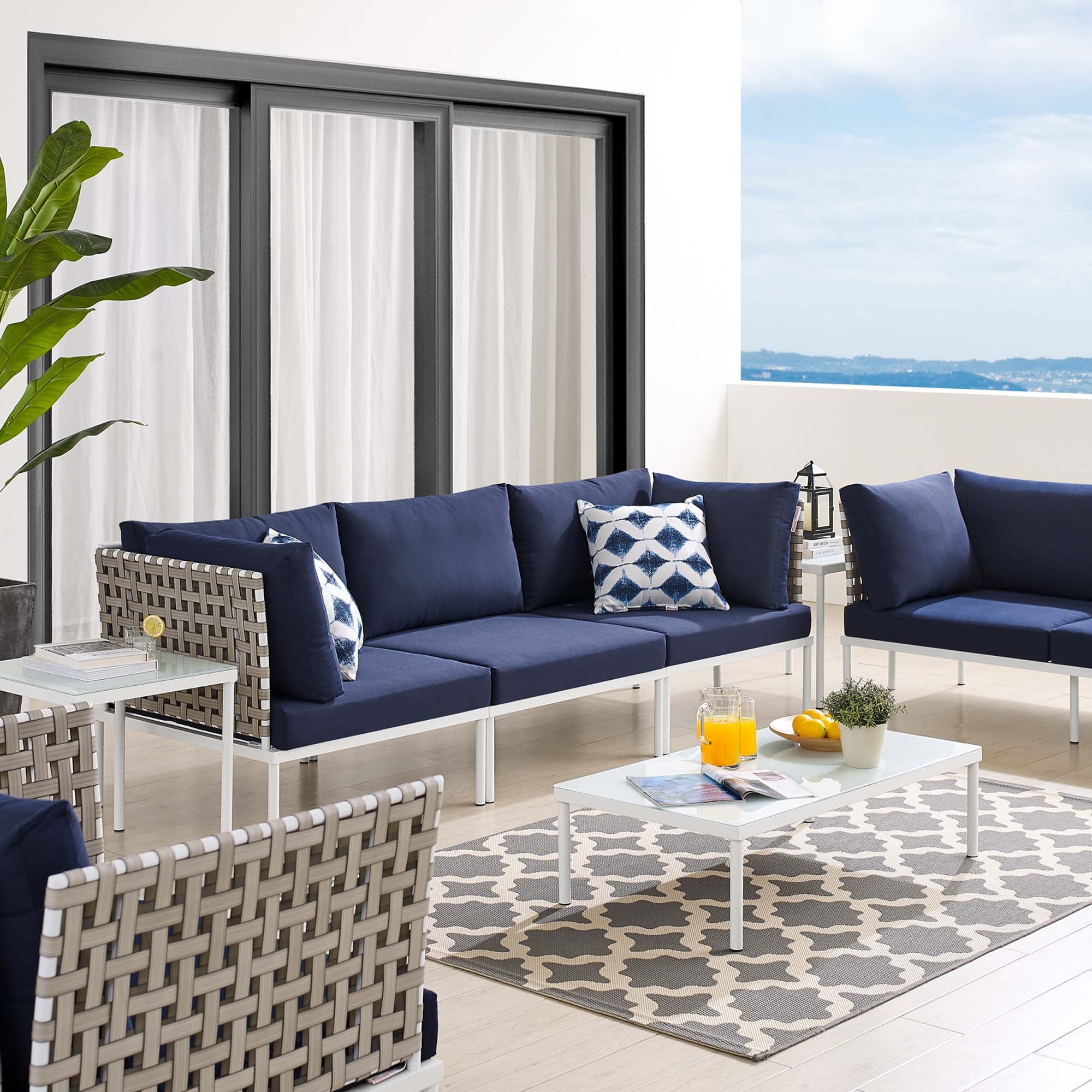 Harmony 8-Piece Sunbrella® Basket Weave Outdoor Patio Aluminum Seating Set