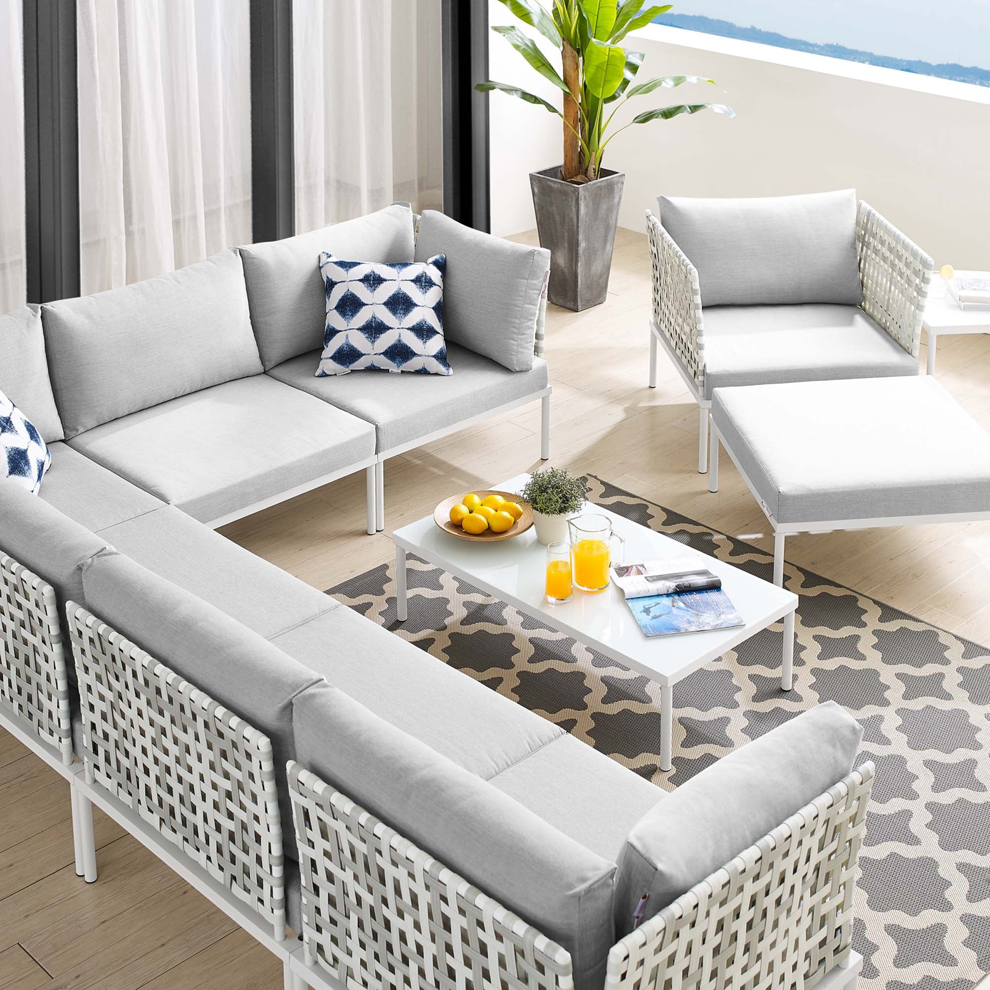 Harmony 10-Piece Sunbrella® Basket Weave Outdoor Patio Aluminum Sectional Sofa Set