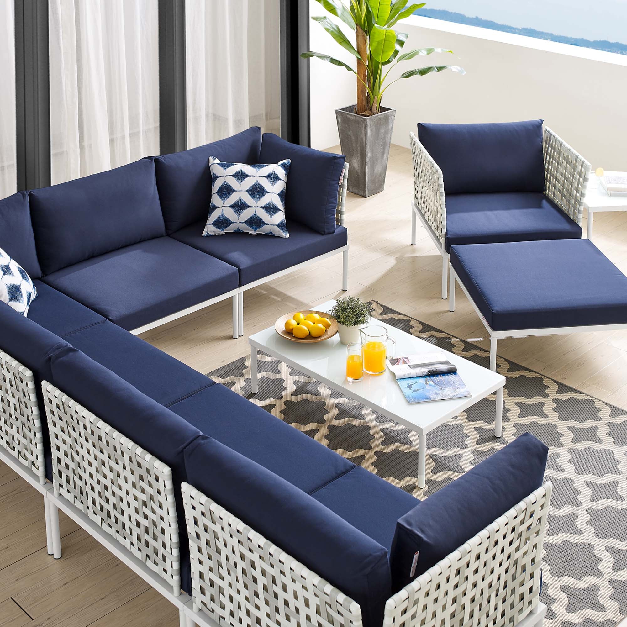 Harmony 10-Piece Sunbrella® Basket Weave Outdoor Patio Aluminum Sectional Sofa Set