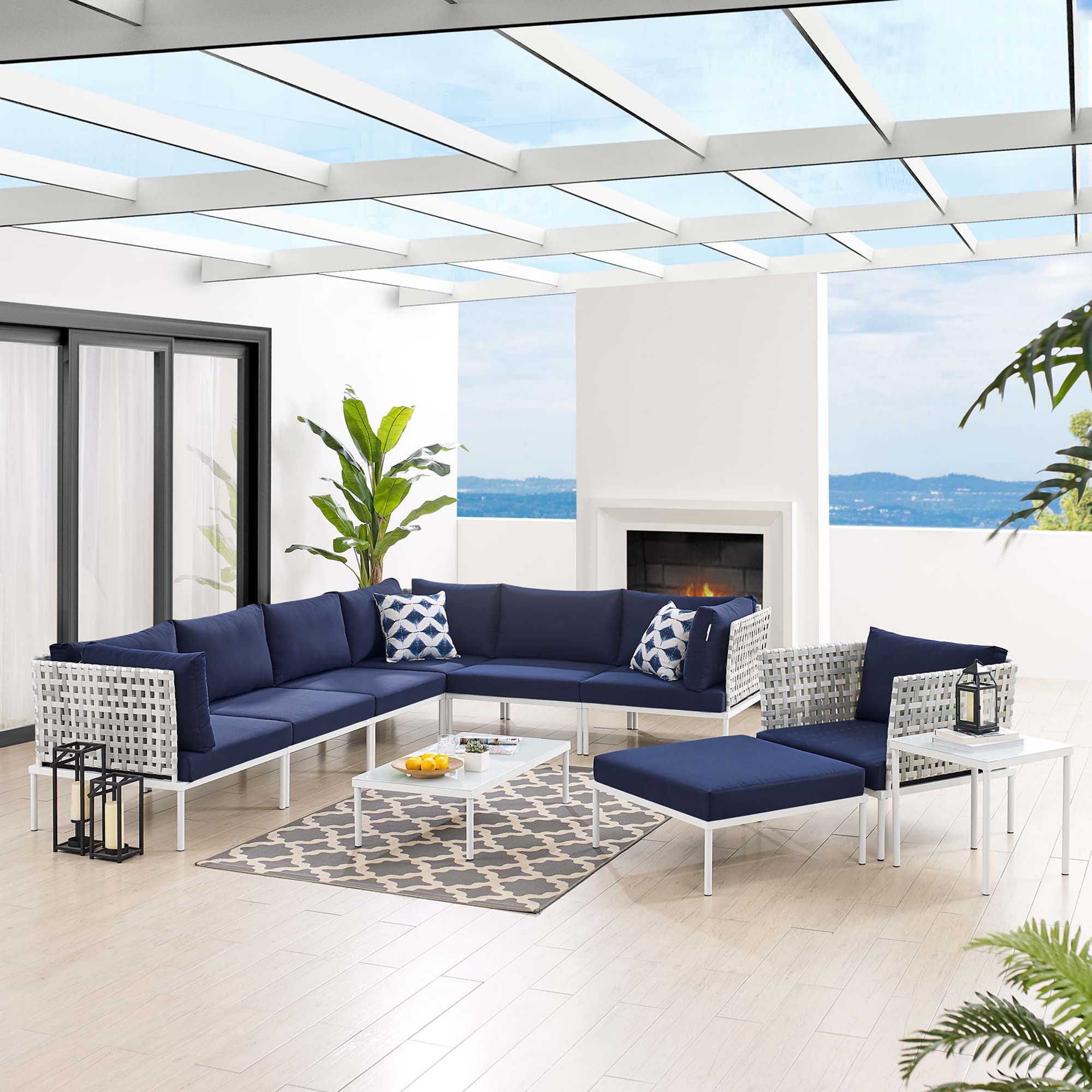 Harmony 10-Piece Sunbrella® Basket Weave Outdoor Patio Aluminum Sectional Sofa Set