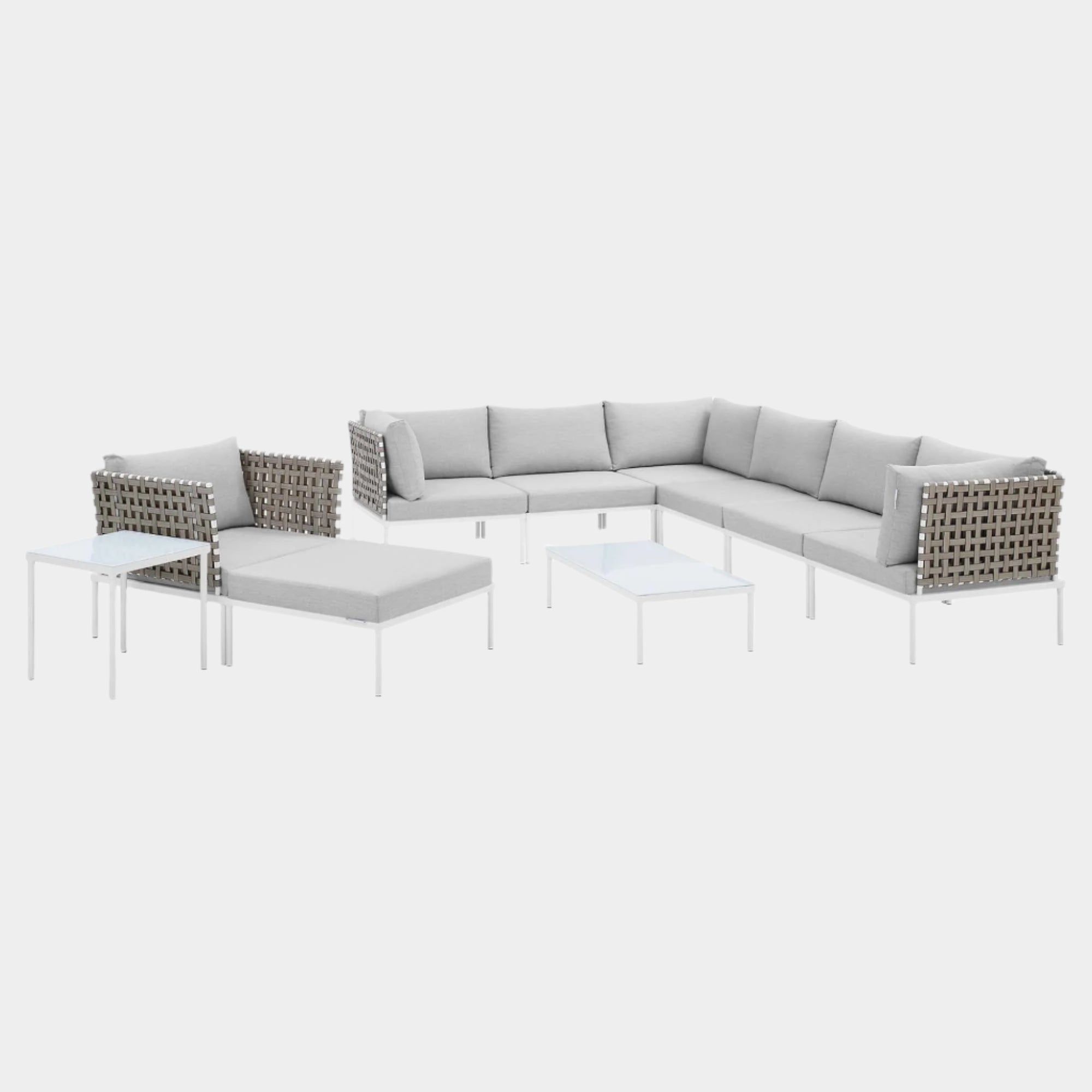 Harmony 10-Piece Sunbrella® Basket Weave Outdoor Patio Aluminum Sectional Sofa