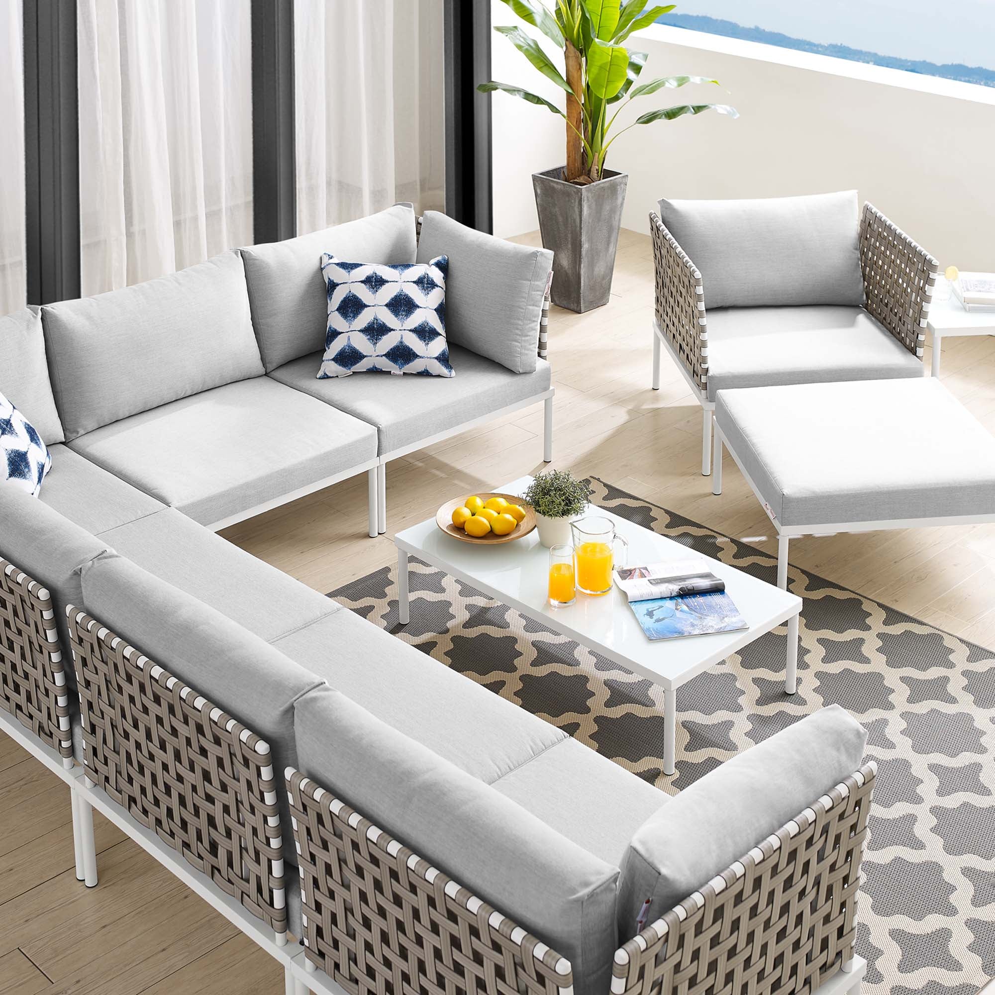 Harmony 10-Piece Sunbrella® Basket Weave Outdoor Patio Aluminum Sectional Sofa