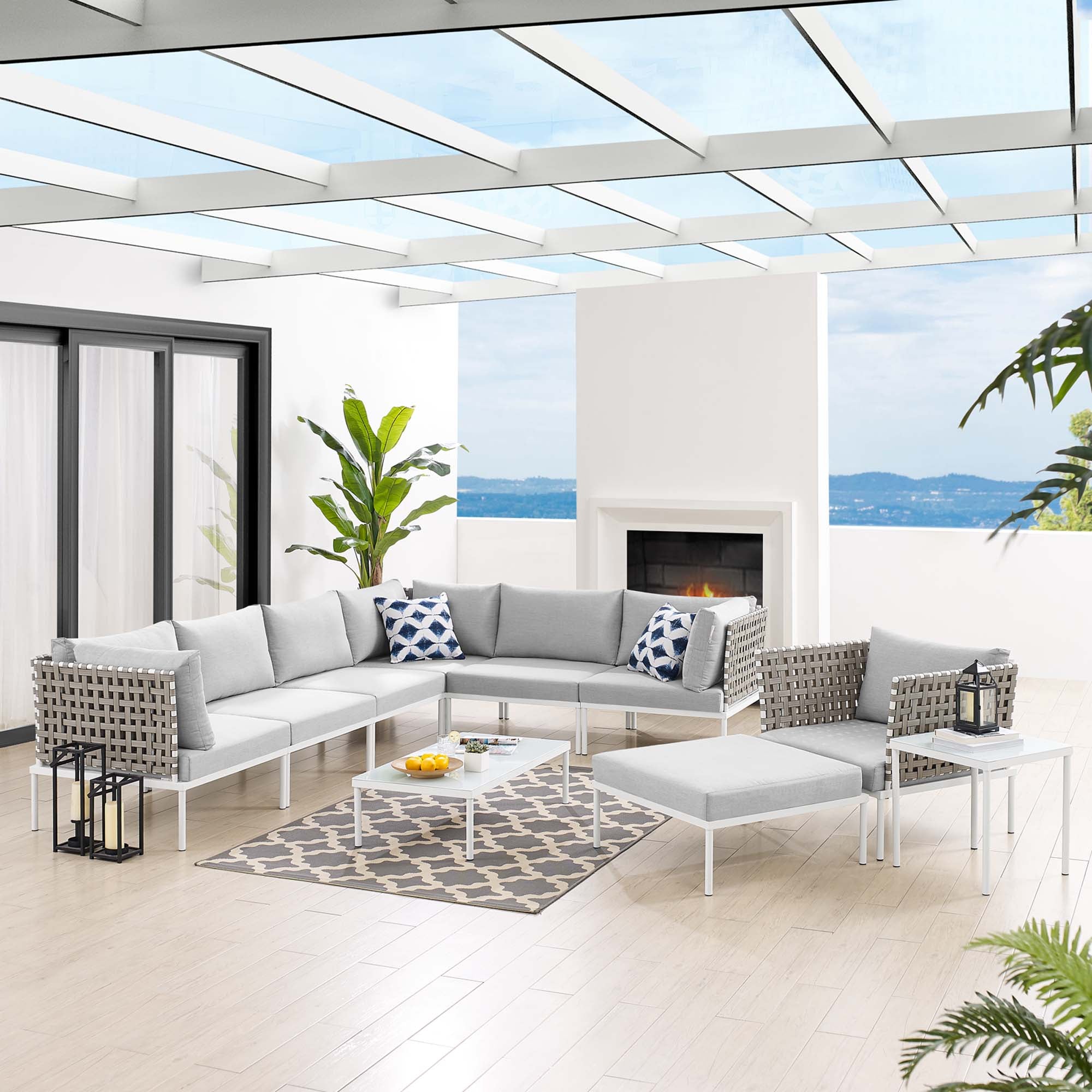 Harmony 10-Piece Sunbrella® Basket Weave Outdoor Patio Aluminum Sectional Sofa