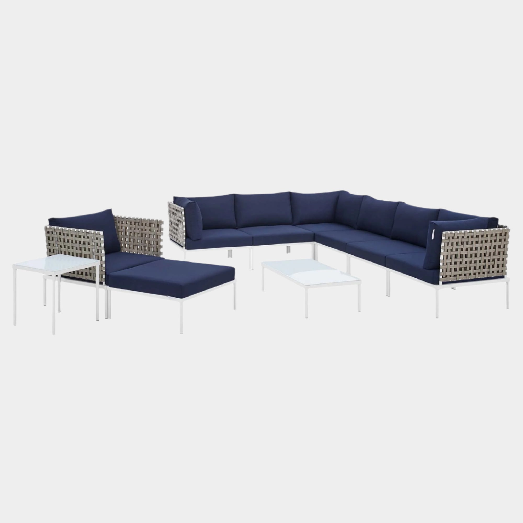 Harmony 10-Piece Sunbrella® Basket Weave Outdoor Patio Aluminum Sectional Sofa