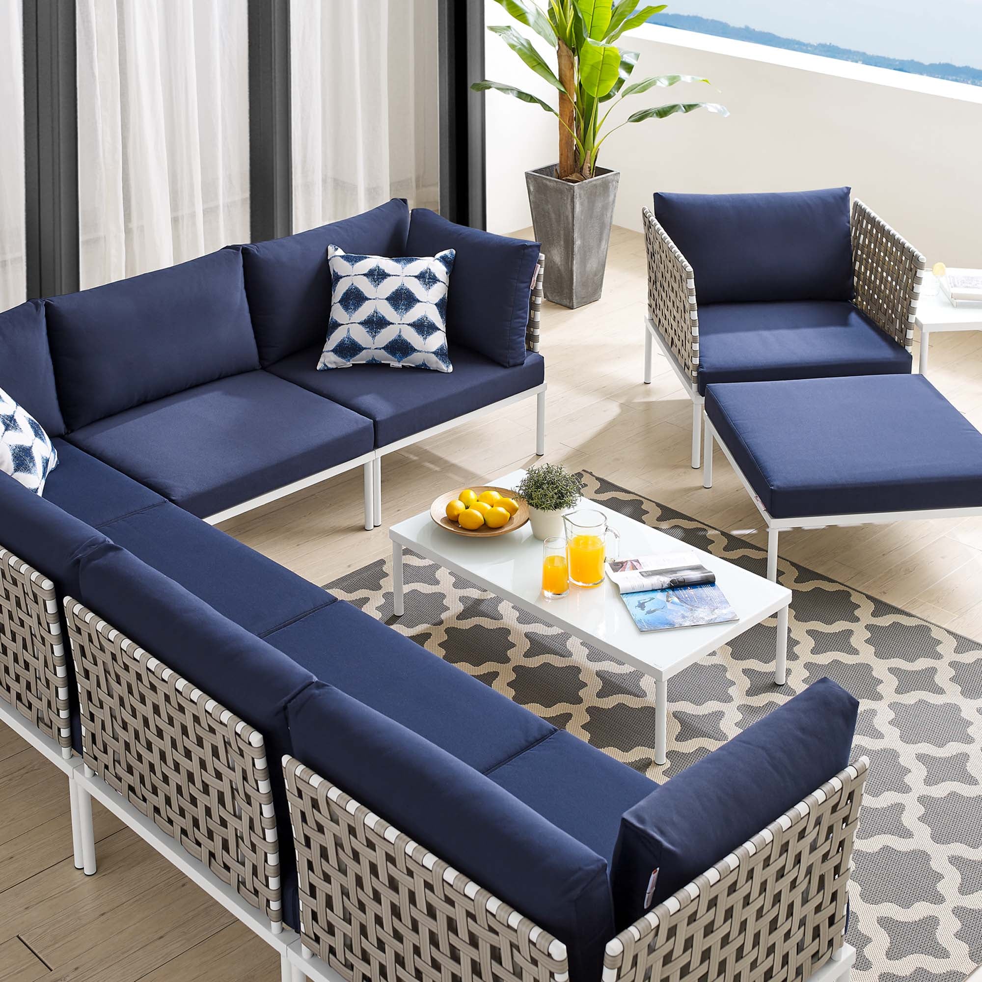 Harmony 10-Piece Sunbrella® Basket Weave Outdoor Patio Aluminum Sectional Sofa