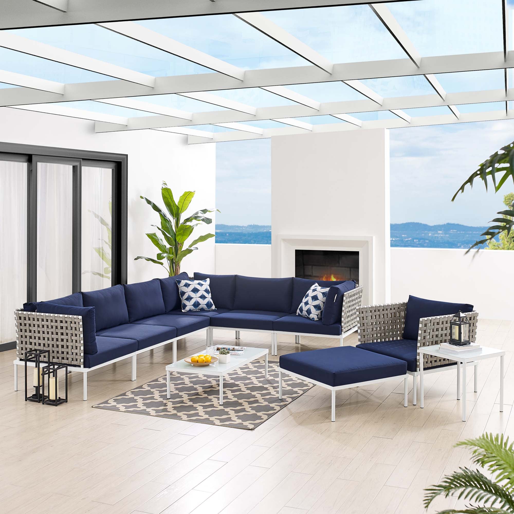 Harmony 10-Piece Sunbrella® Basket Weave Outdoor Patio Aluminum Sectional Sofa