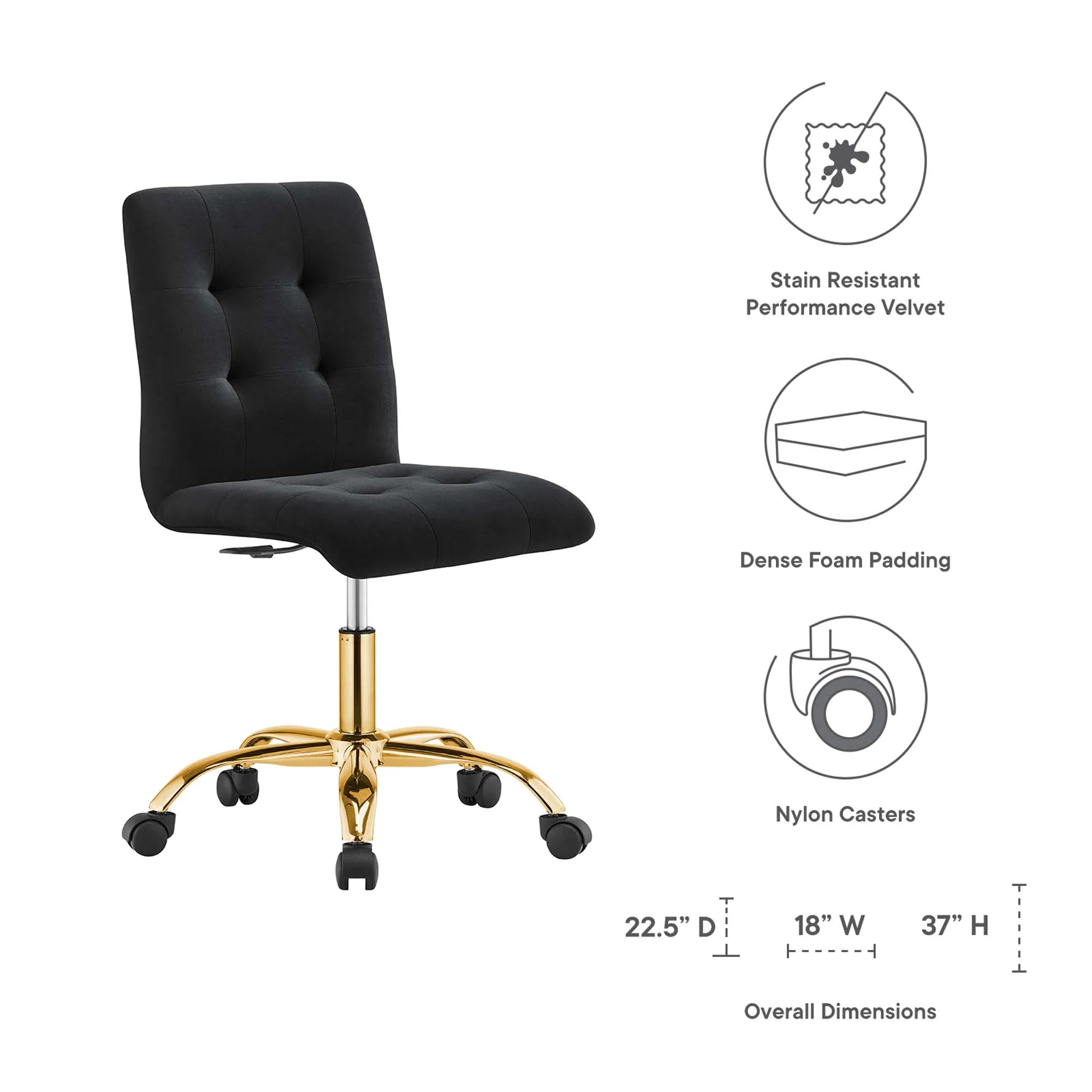 Chaise de bureau en velours sans accoudoirs Prim Performance