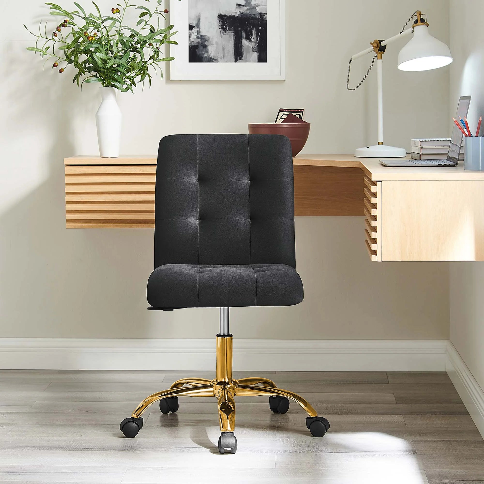 Chaise de bureau en velours sans accoudoirs Prim Performance