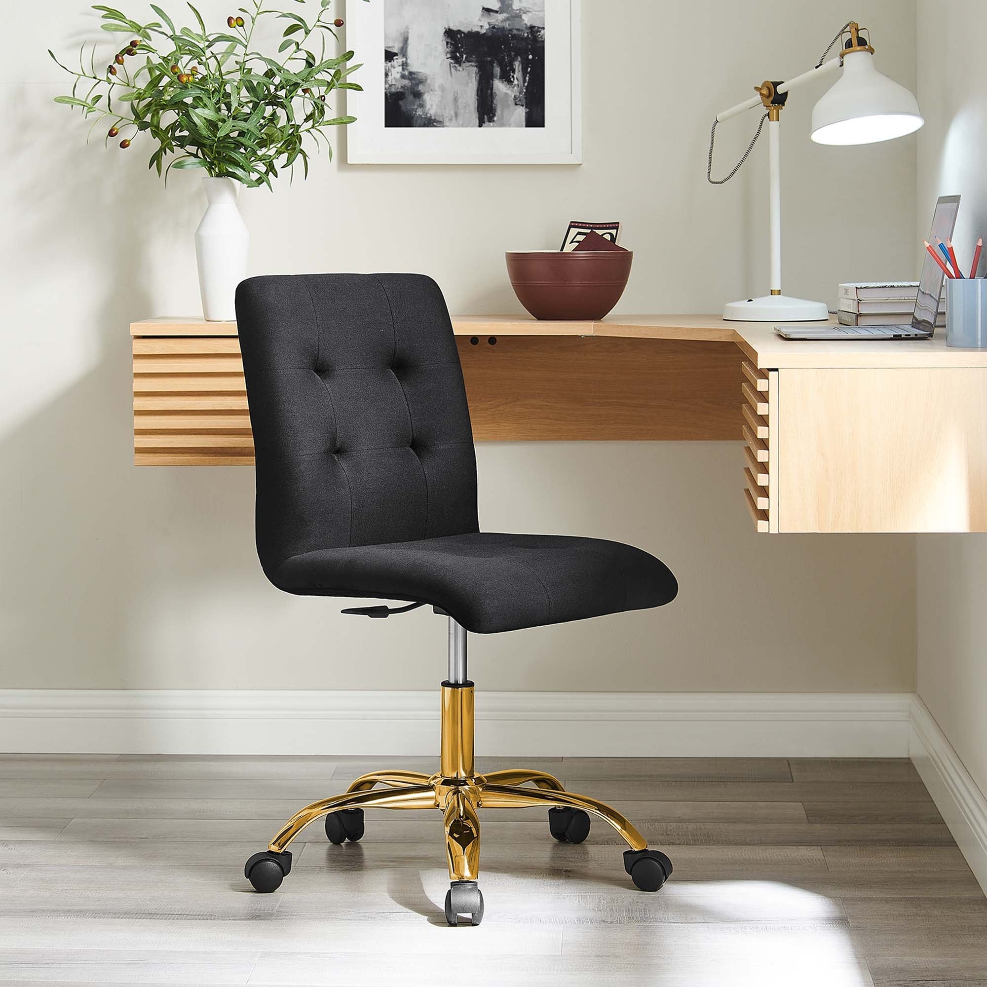 Chaise de bureau en velours sans accoudoirs Prim Performance