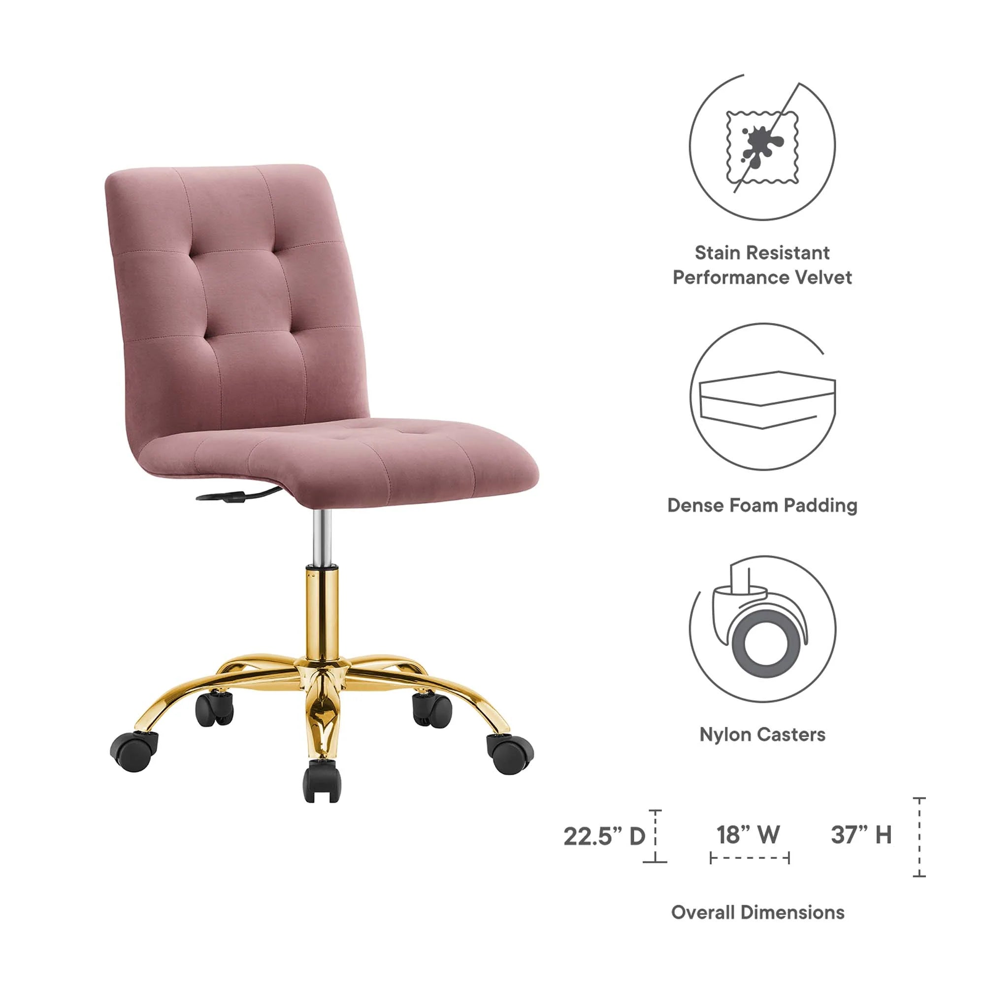 Chaise de bureau en velours sans accoudoirs Prim Performance