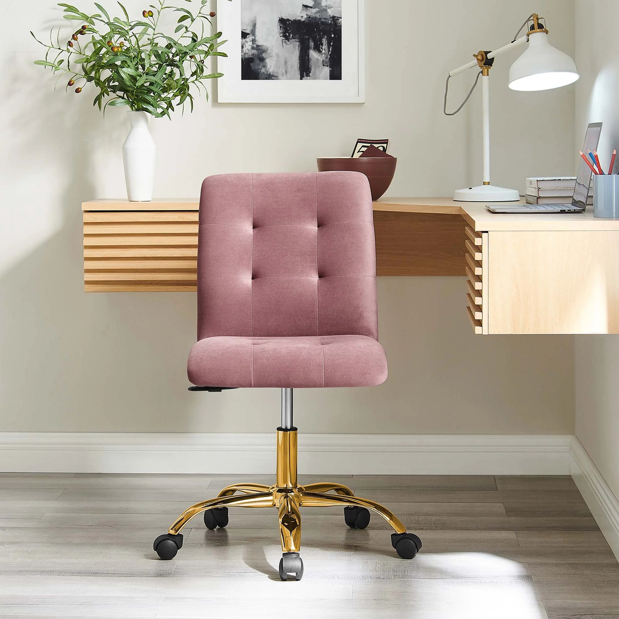 Chaise de bureau en velours sans accoudoirs Prim Performance