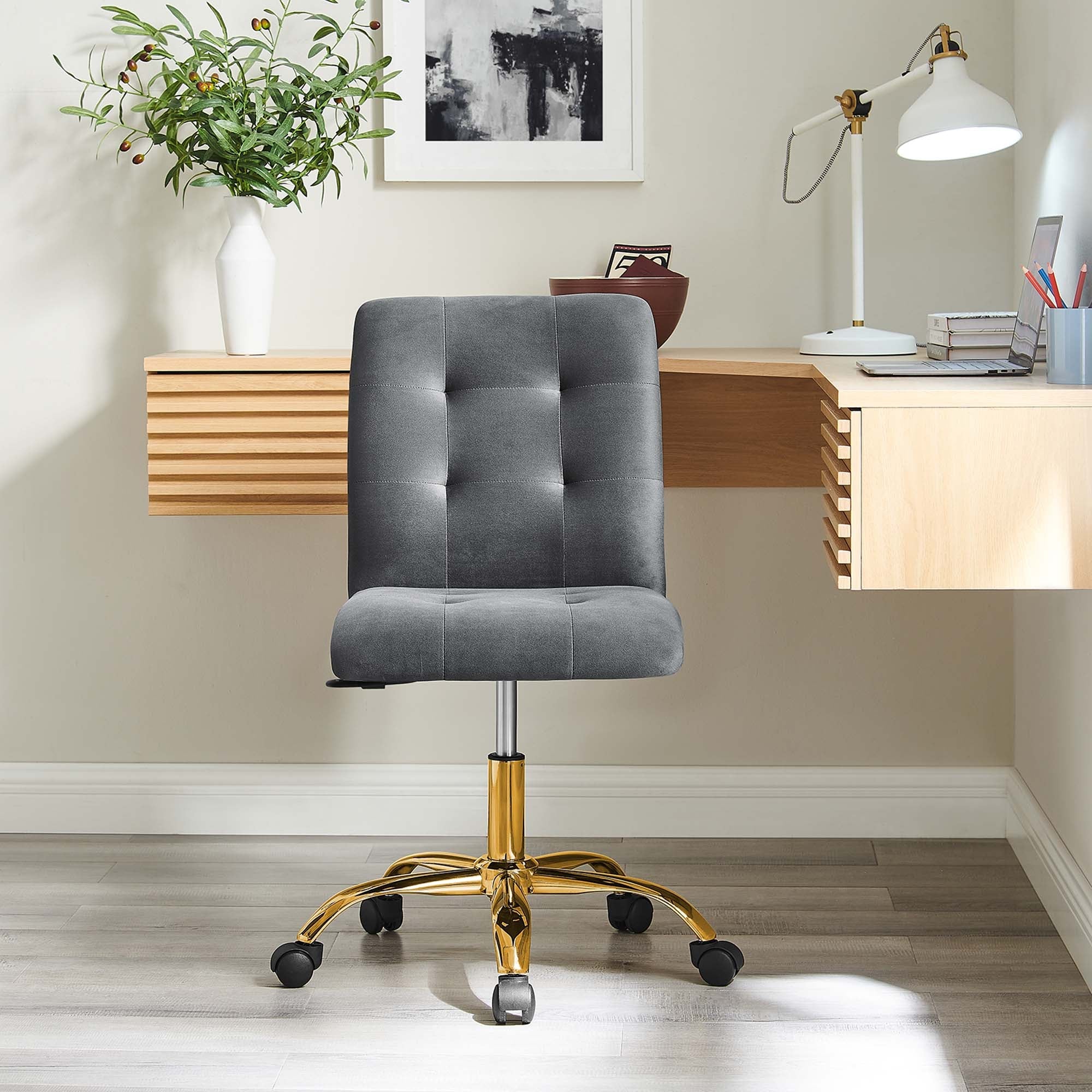 Chaise de bureau en velours sans accoudoirs Prim Performance