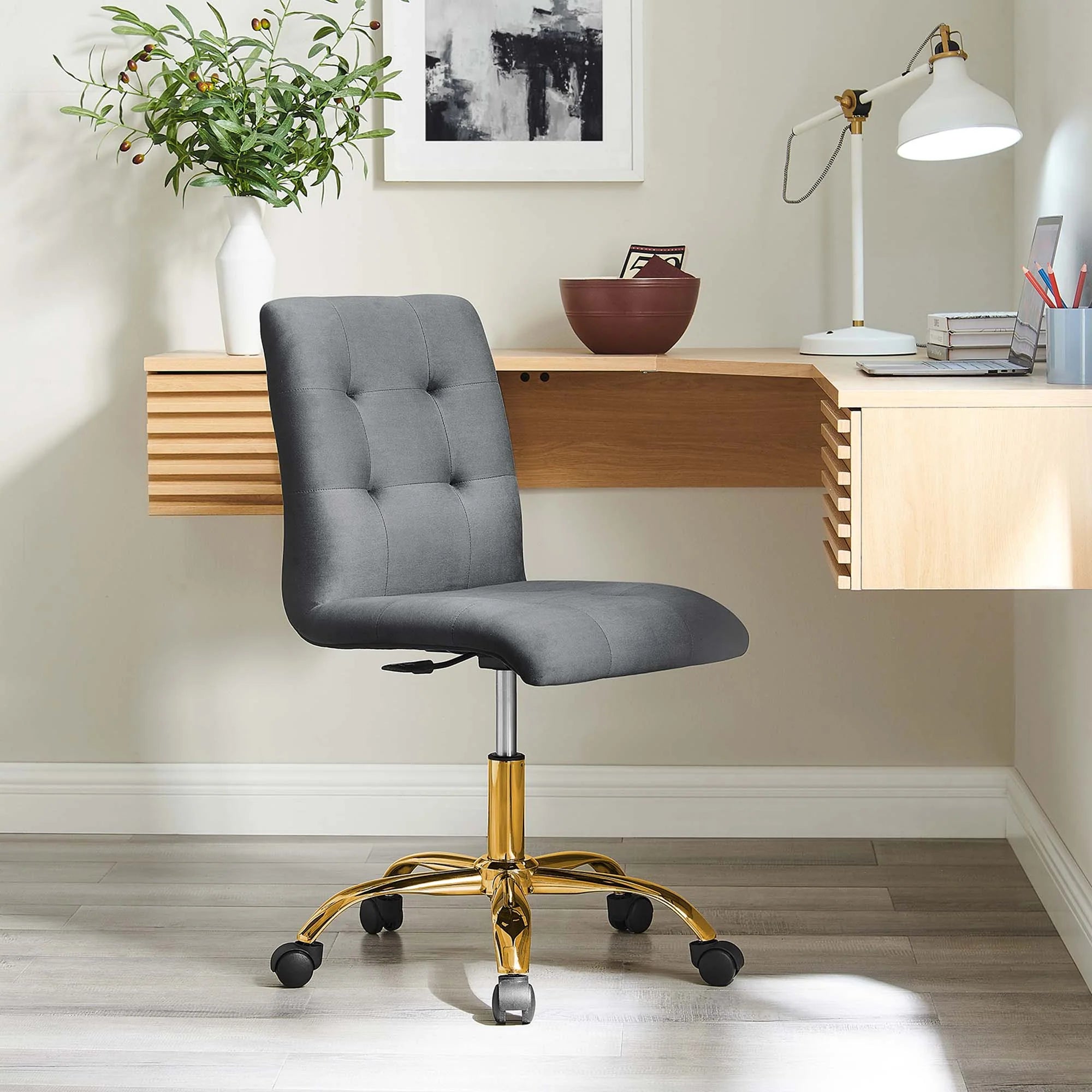 Chaise de bureau en velours sans accoudoirs Prim Performance