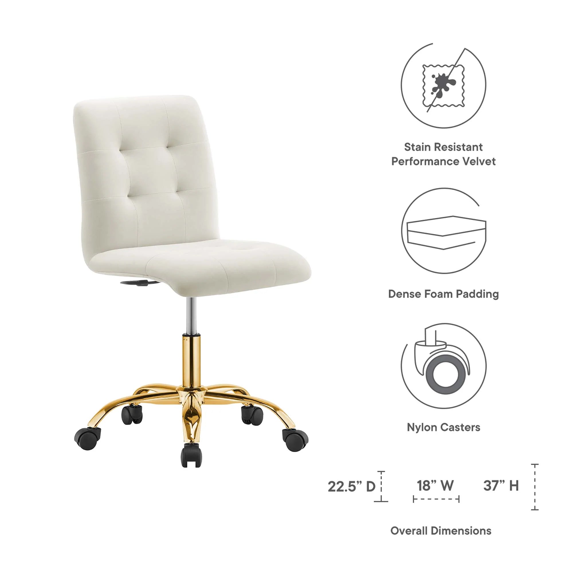 Chaise de bureau en velours sans accoudoirs Prim Performance