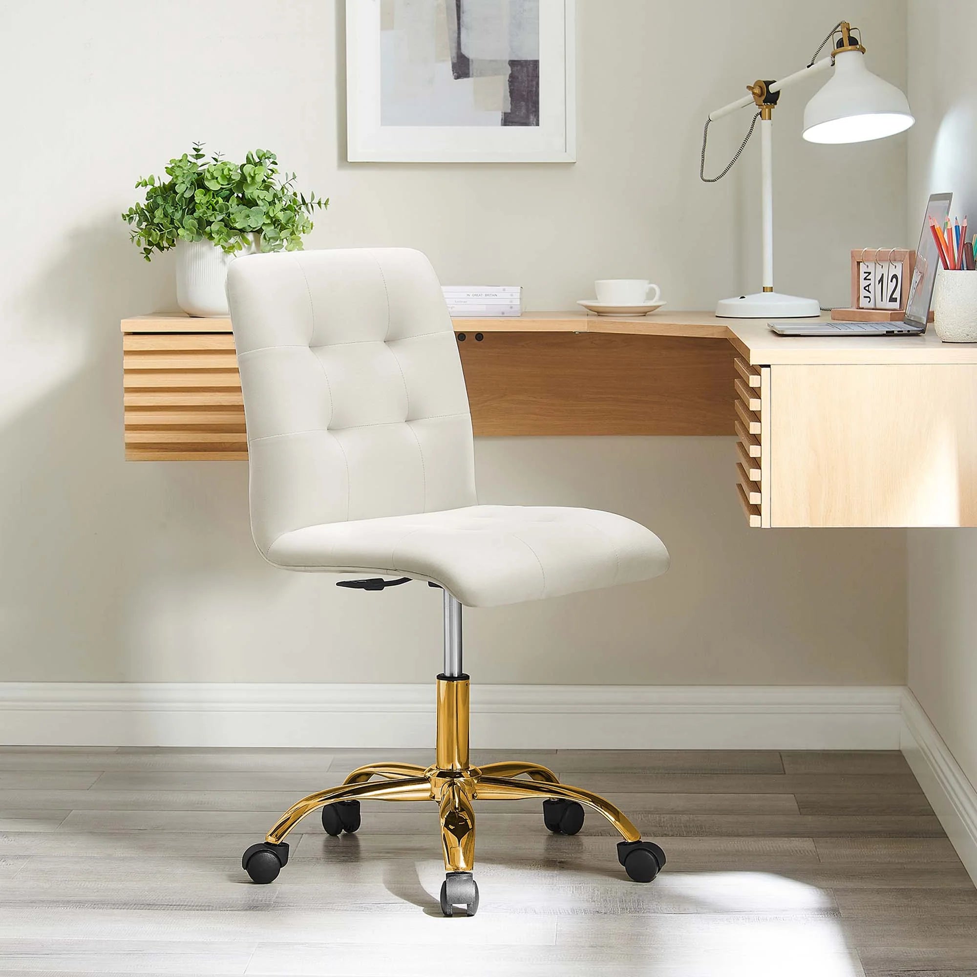 Chaise de bureau en velours sans accoudoirs Prim Performance
