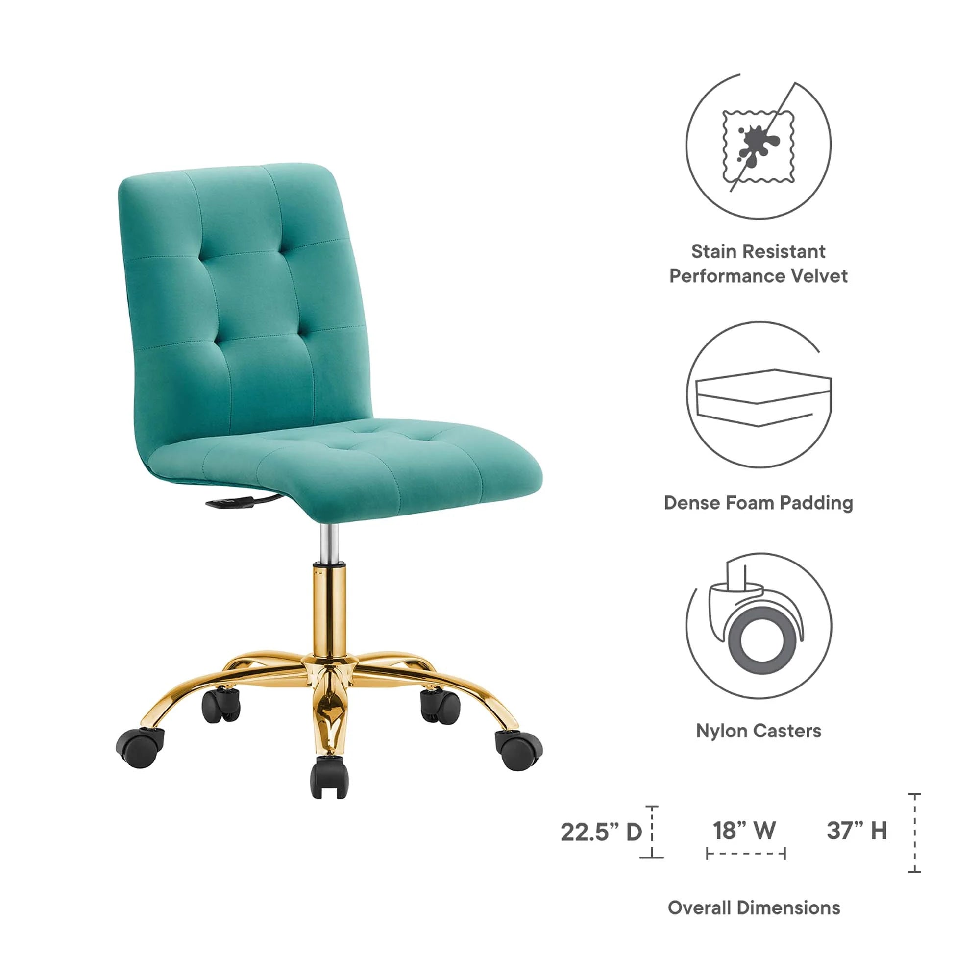 Chaise de bureau en velours sans accoudoirs Prim Performance