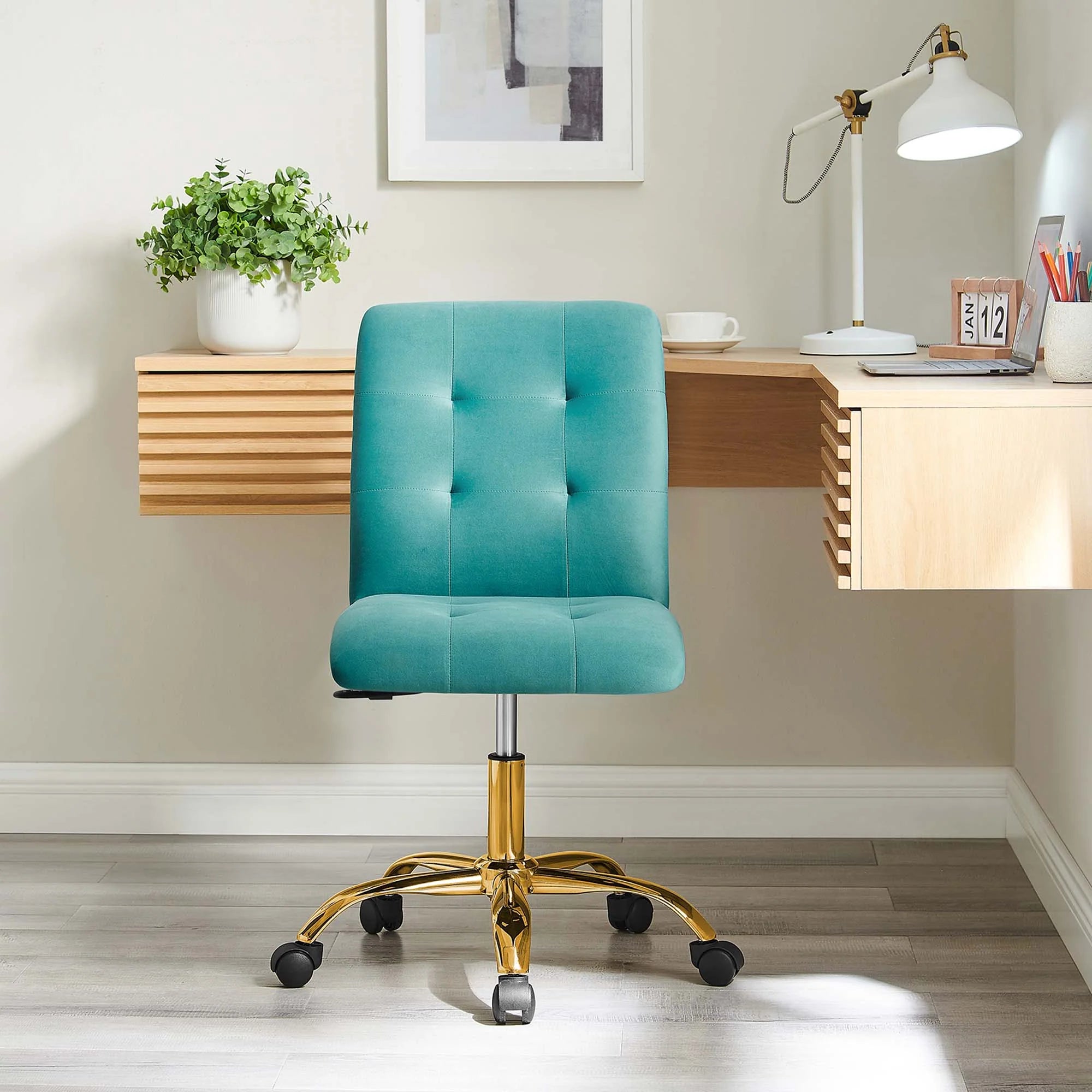 Chaise de bureau en velours sans accoudoirs Prim Performance