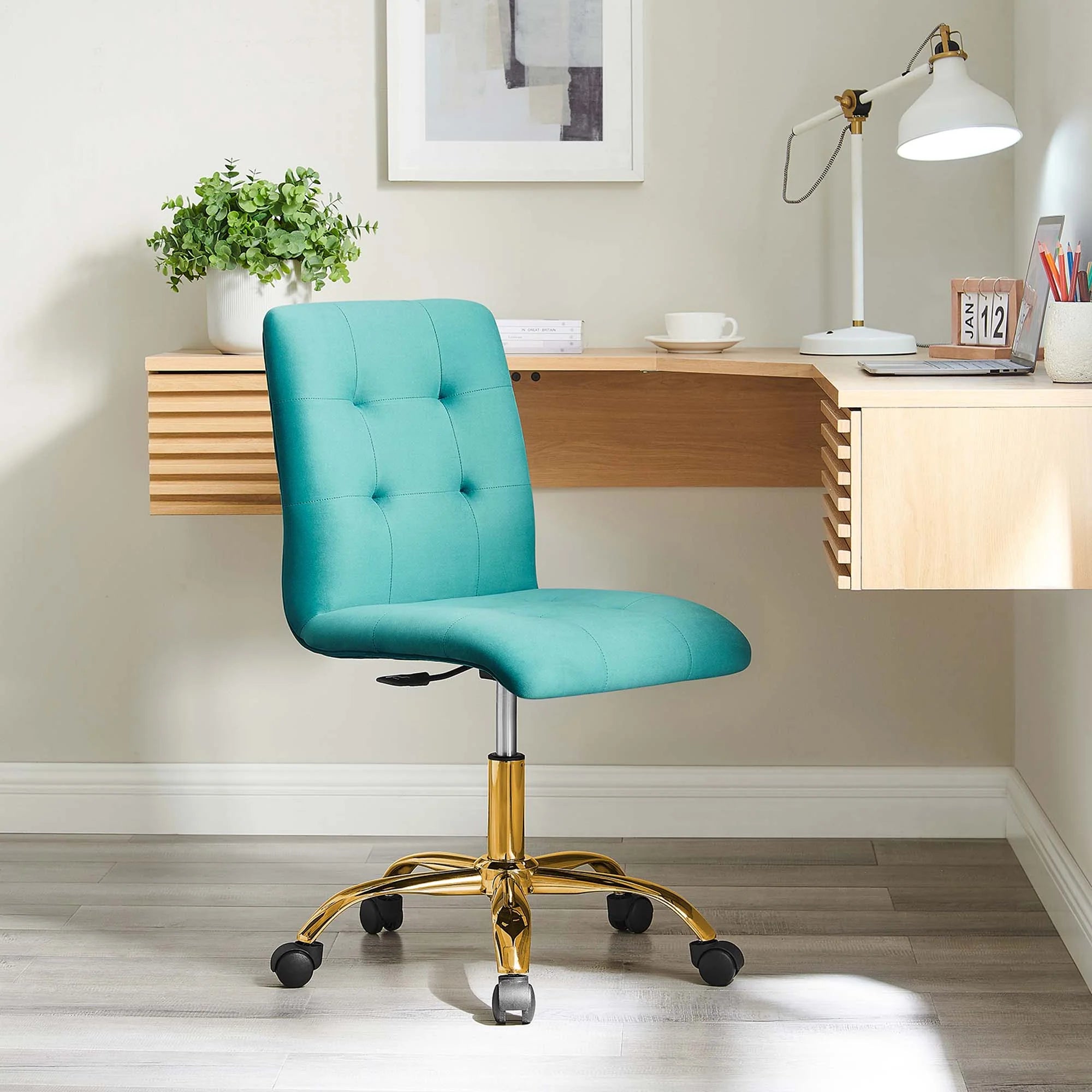 Chaise de bureau en velours sans accoudoirs Prim Performance