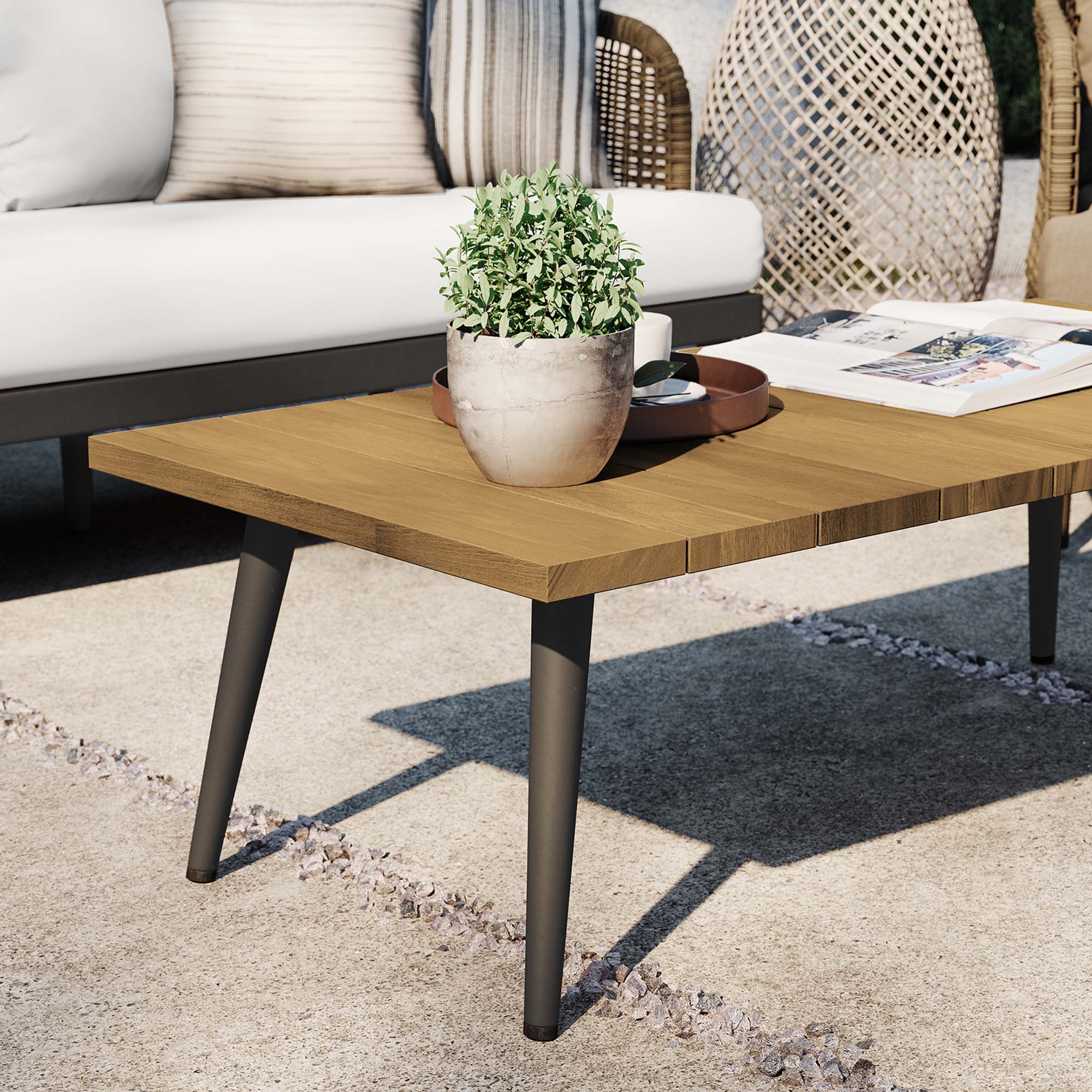 Meadow Outdoor Patio Teak Wood Coffee Table in Natural Taupe