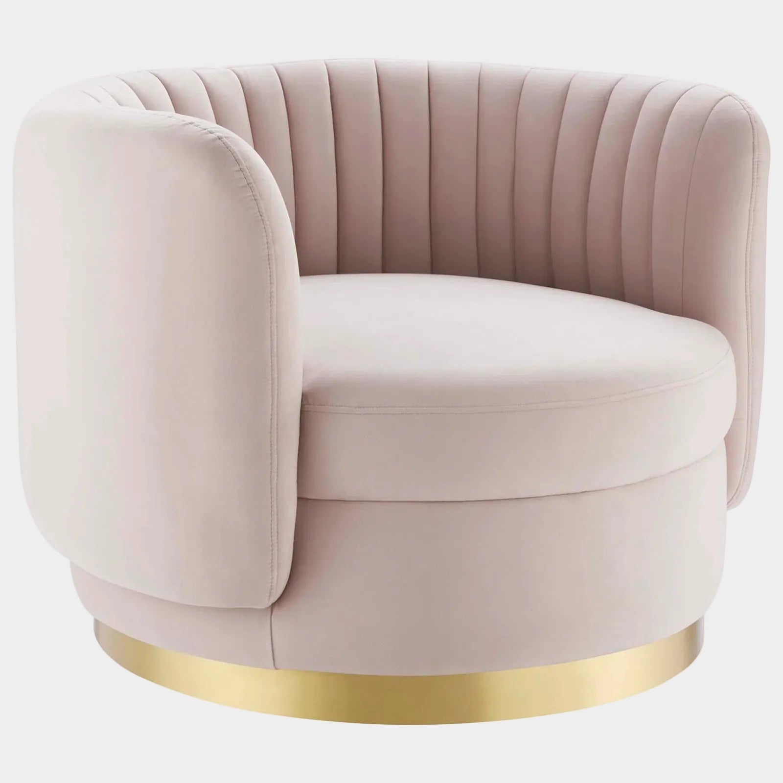 Embrace Tufted Performance Velvet Swivel Chair in Gold Pink