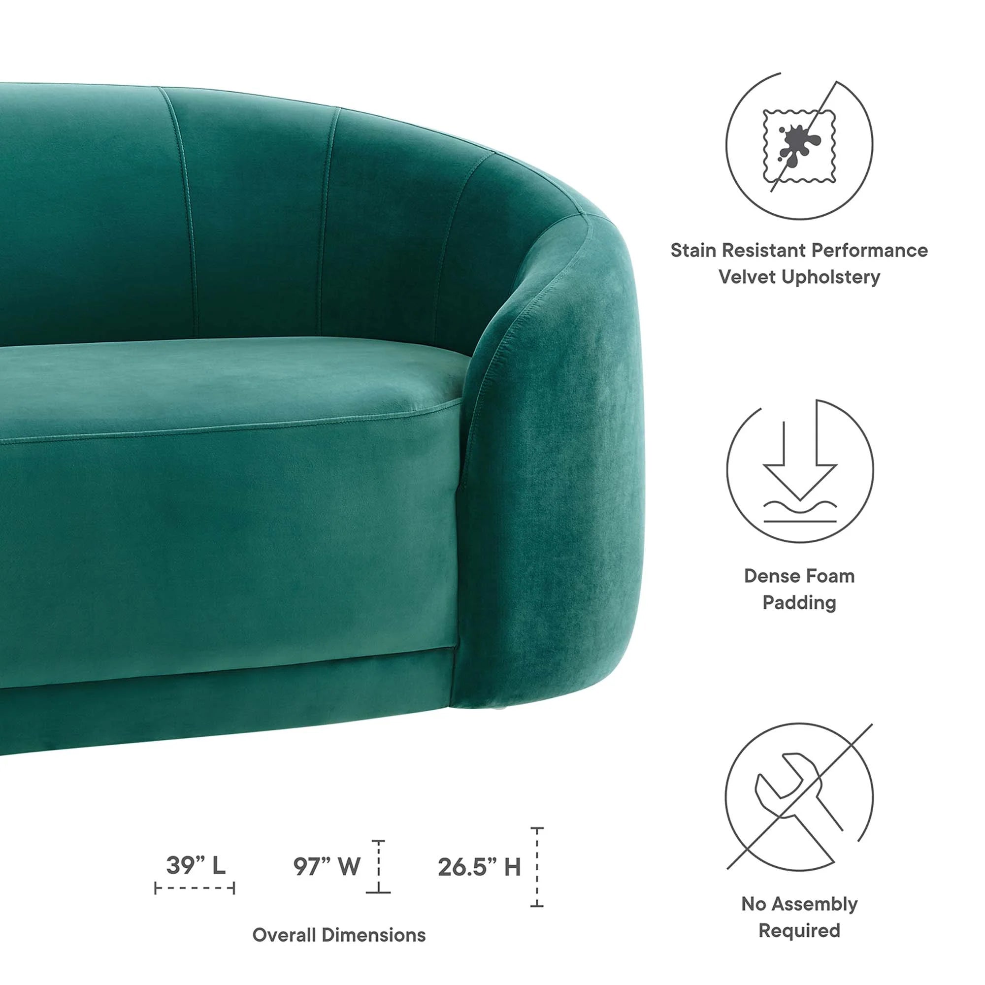 Contessa Performance Velvet Sofa in Teal