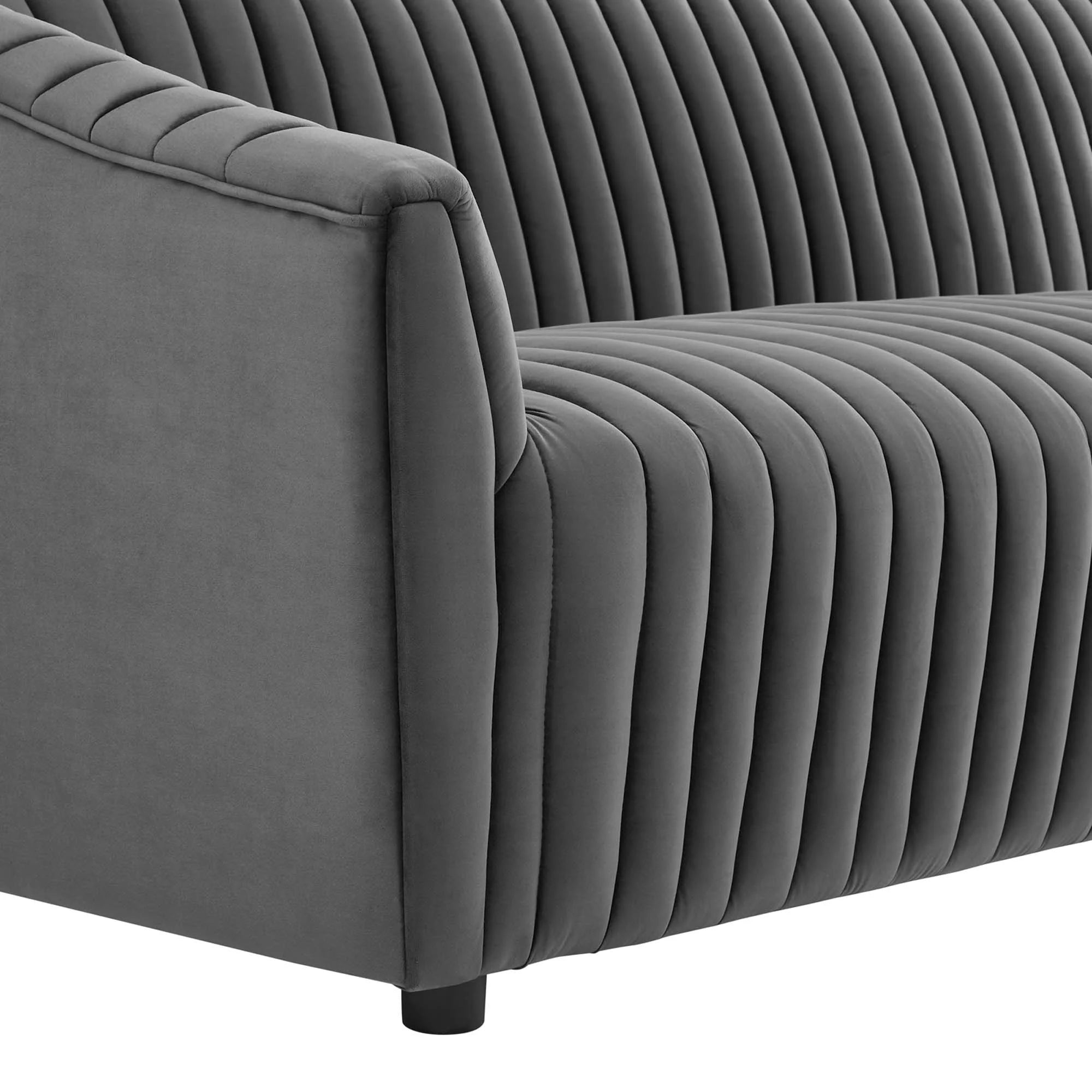 Announce Performance Velvet Channel Tufted Sofa in Charcoal