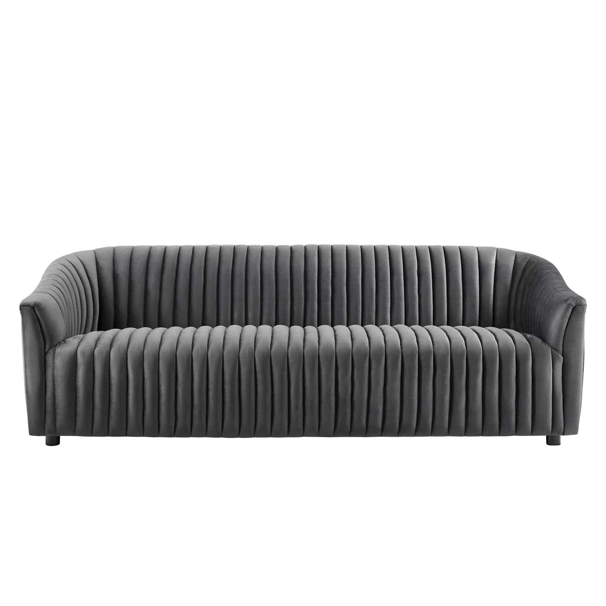 Announce Performance Velvet Channel Tufted Sofa in Charcoal