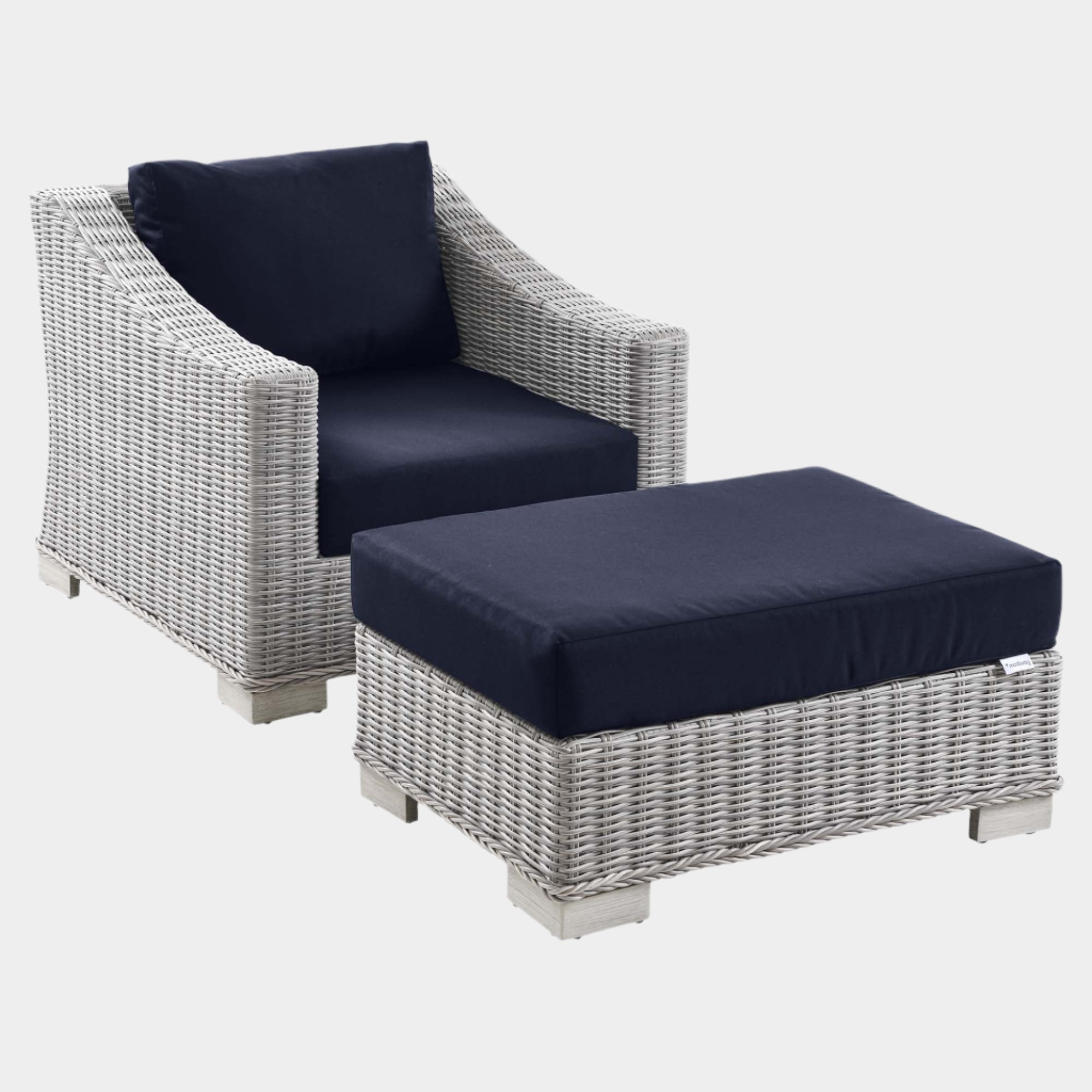 Conway 2-Piece Outdoor Patio Wicker Rattan Armchair and Ottoman Set