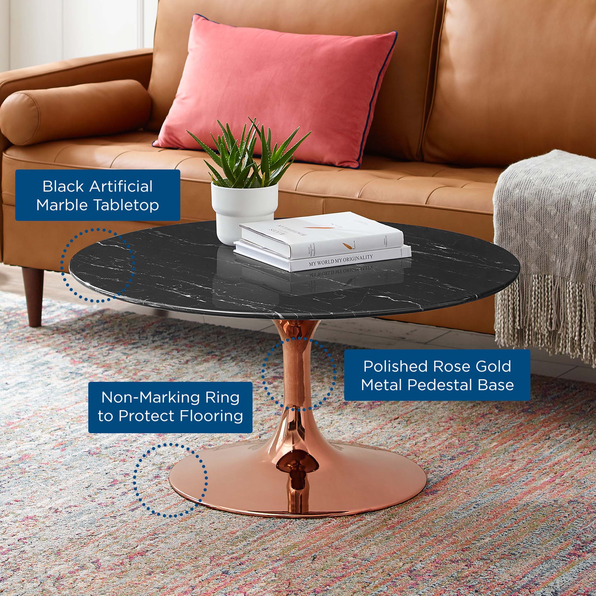 Lippa 36" Round Faux Marble Coffee Table