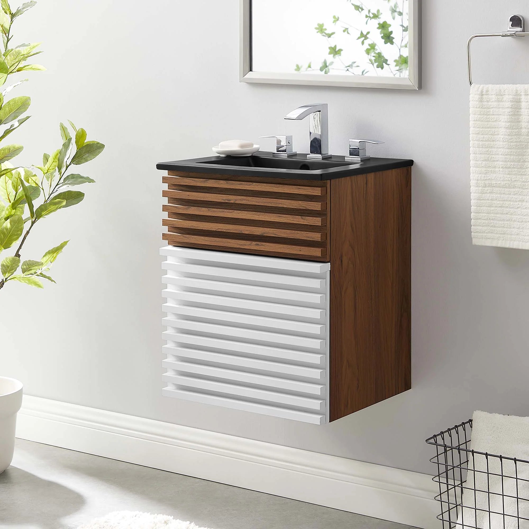 Render Wall-Mount Bathroom Vanity with Black Basin Included
