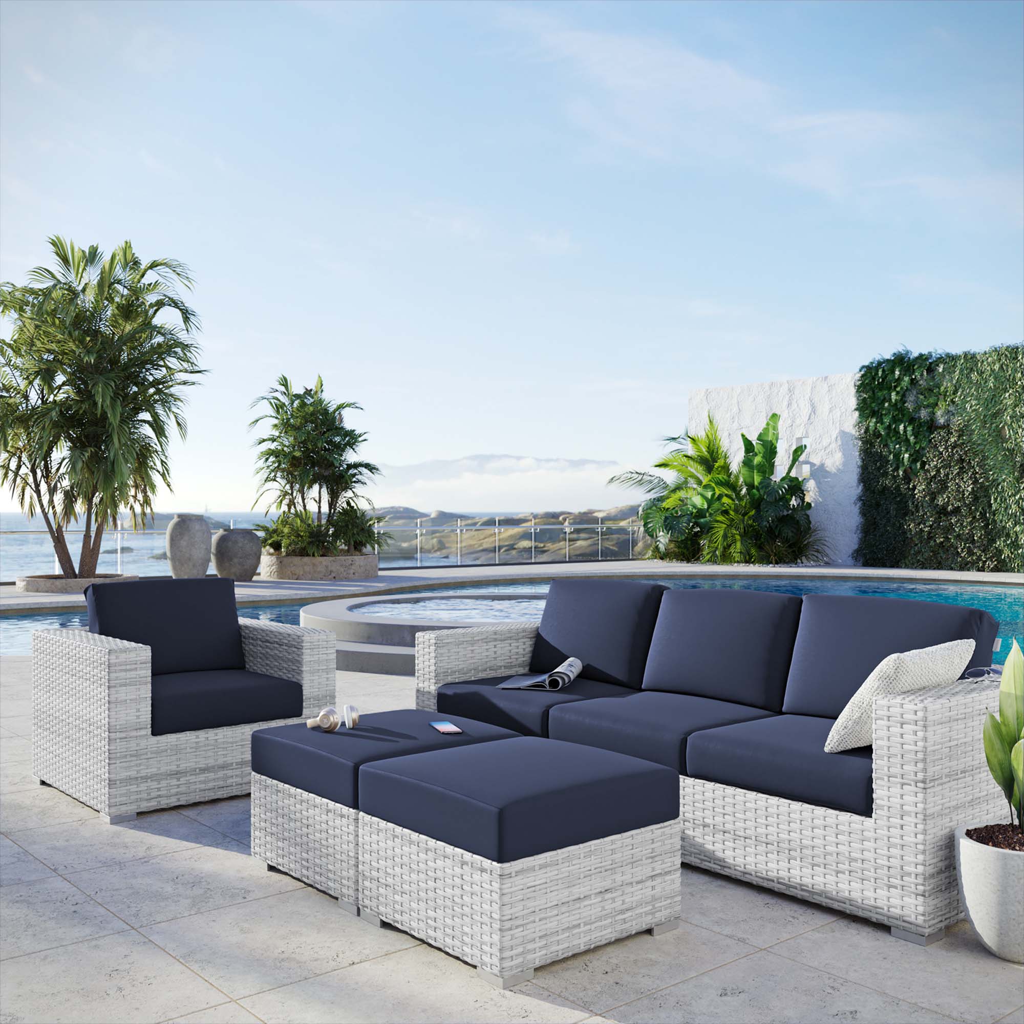 Convene 4-Piece Outdoor Patio Set in Light Gray Navy