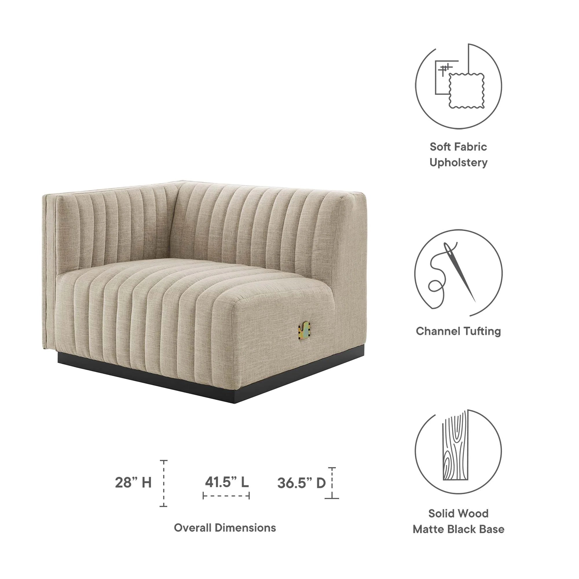 Chaise à accoudoir gauche en tissu capitonné Conjure Channel