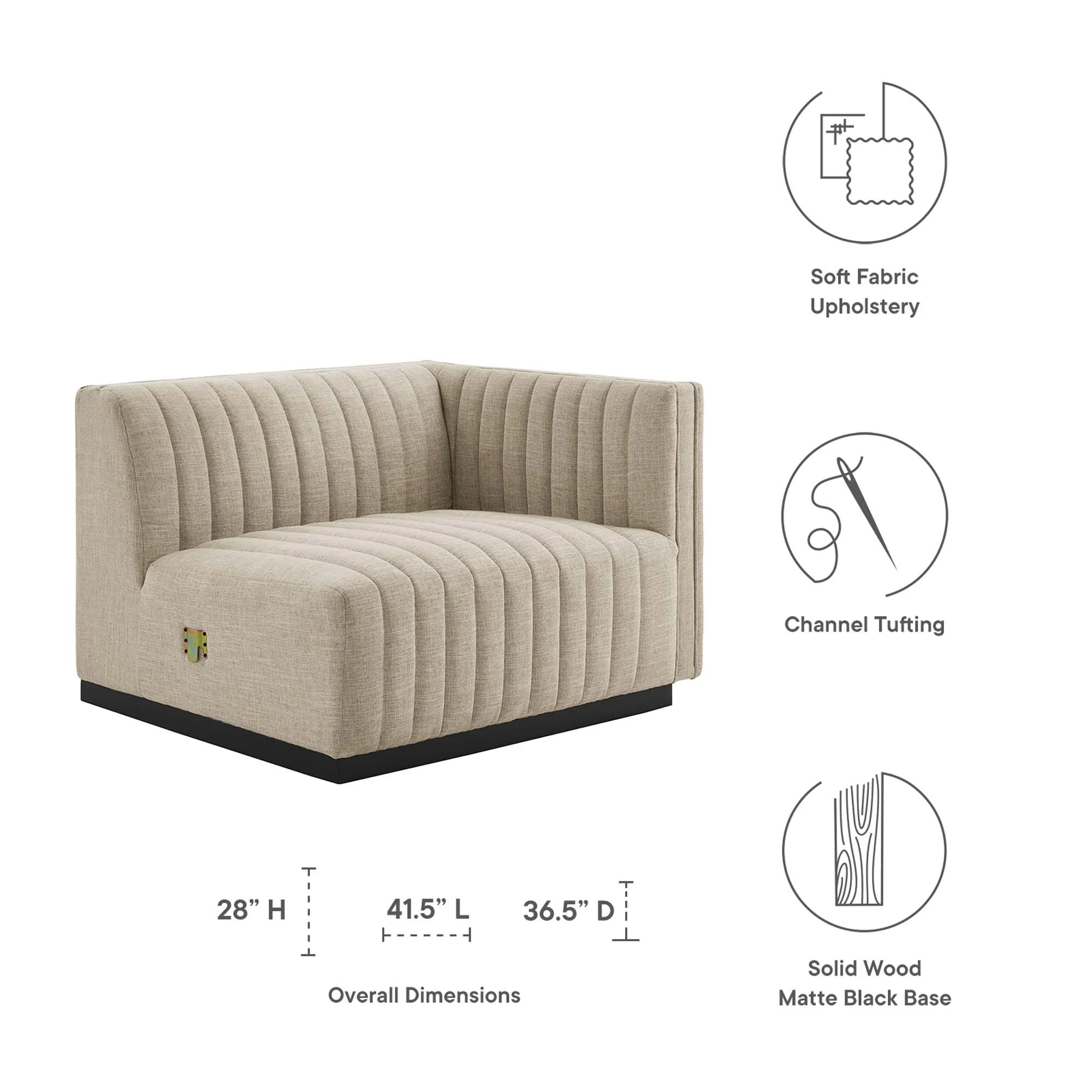 Fauteuil à accoudoir droit capitonné en tissu Conjure Channel