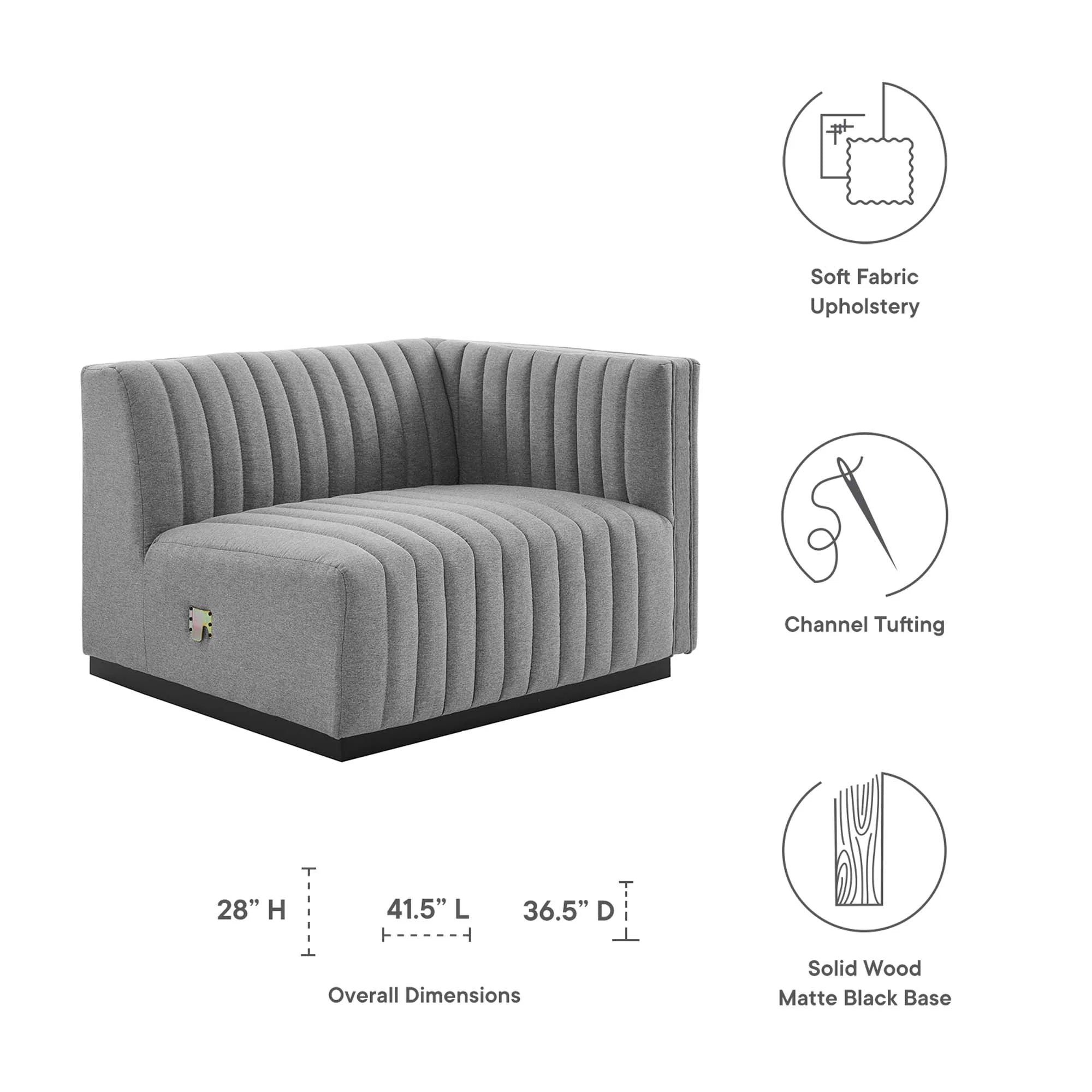 Fauteuil à accoudoir droit capitonné en tissu Conjure Channel