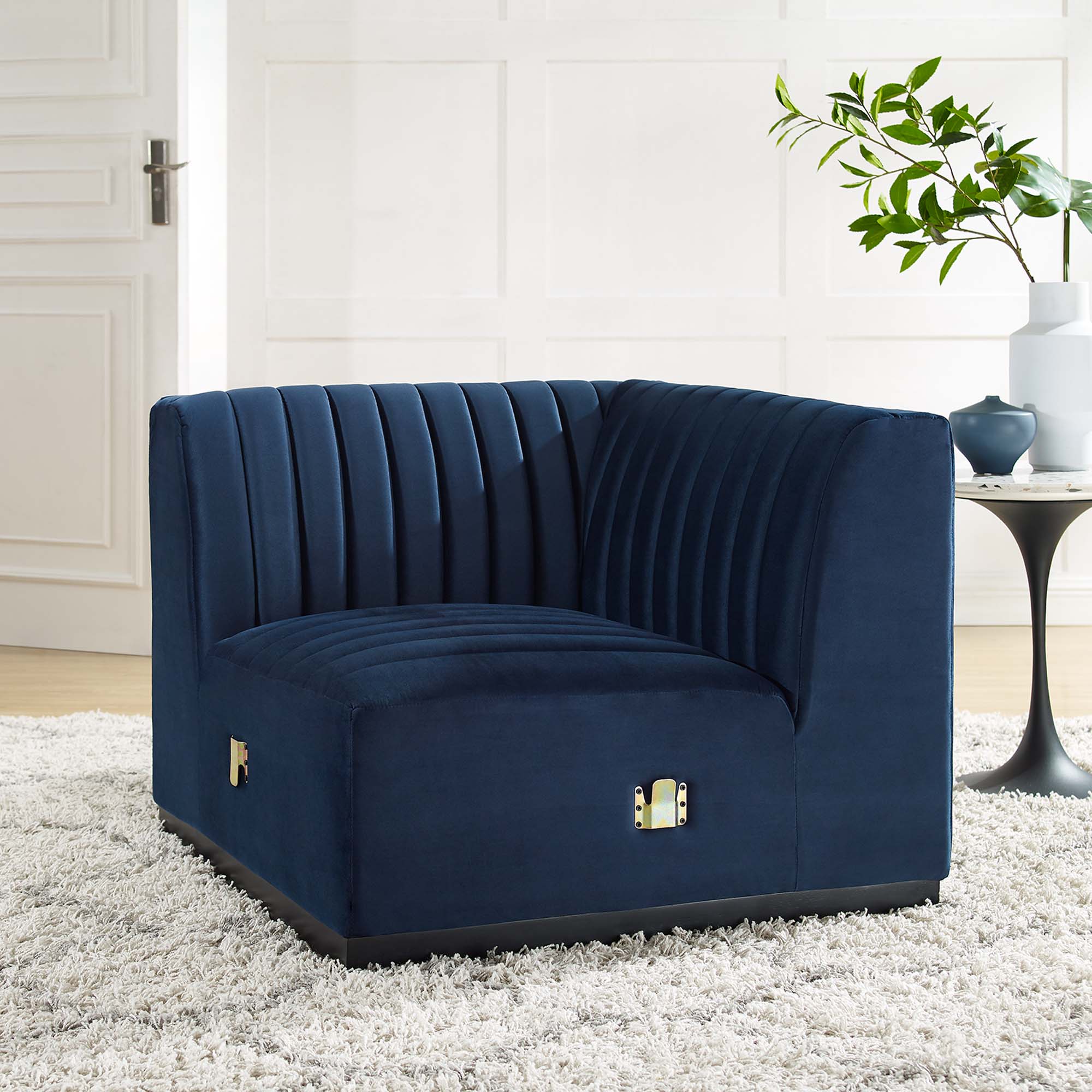 Chaise d'angle gauche en velours capitonné Conjure Channel
