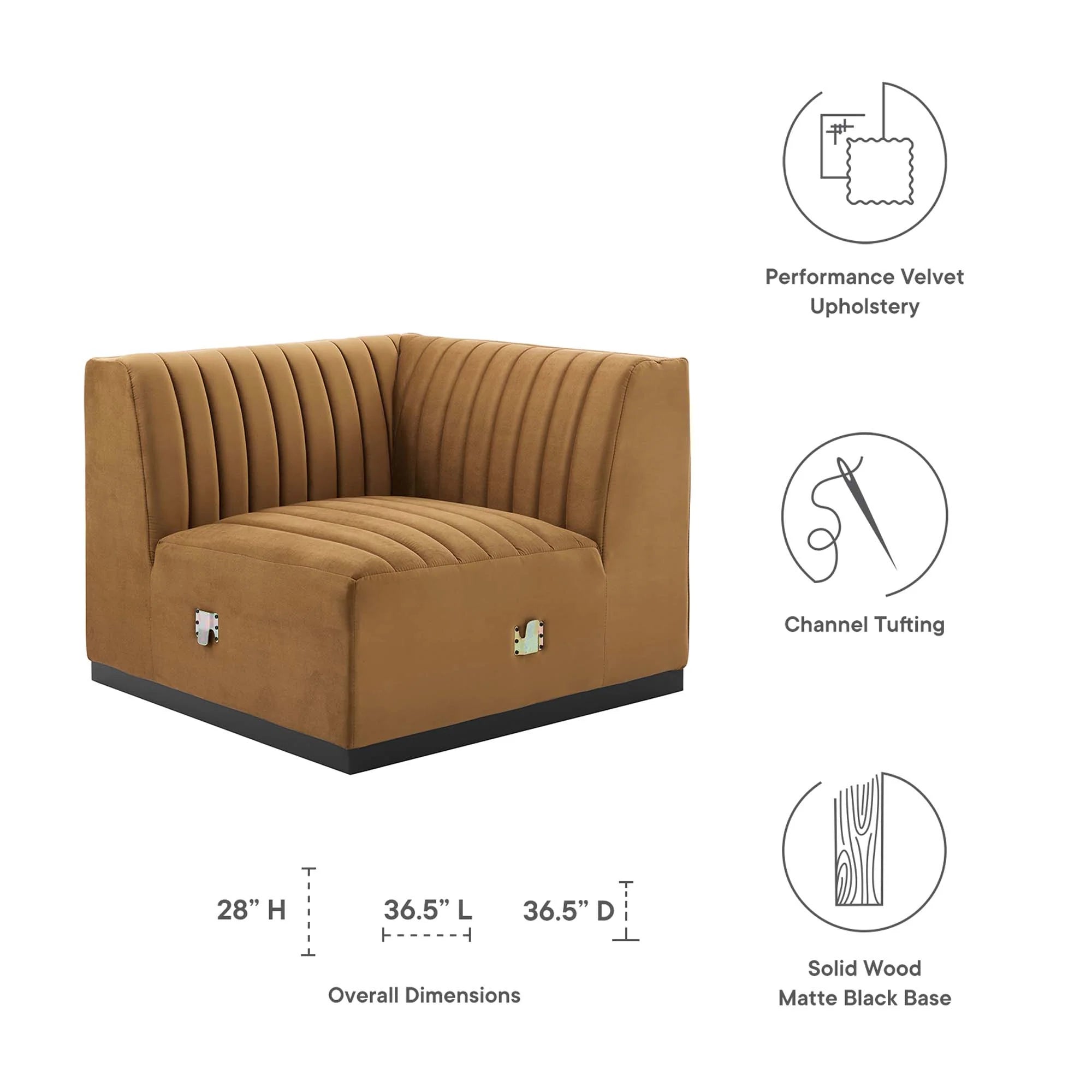 Fauteuil d'angle droit en velours capitonné Conjure Channel