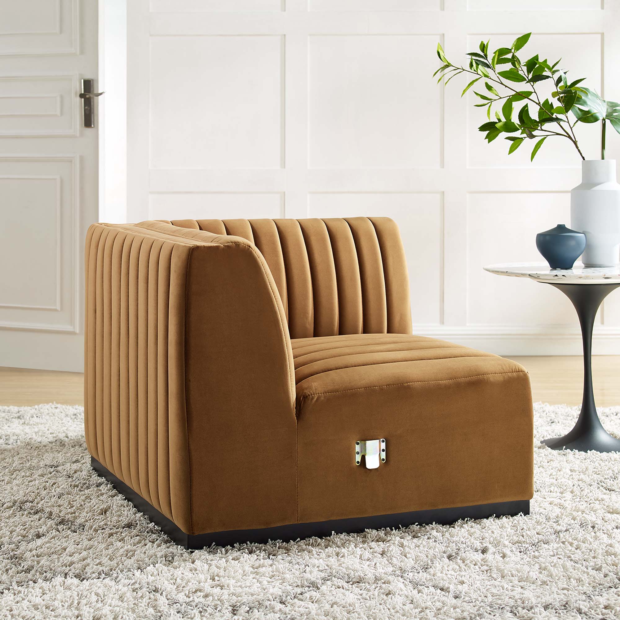 Fauteuil d'angle droit en velours capitonné Conjure Channel