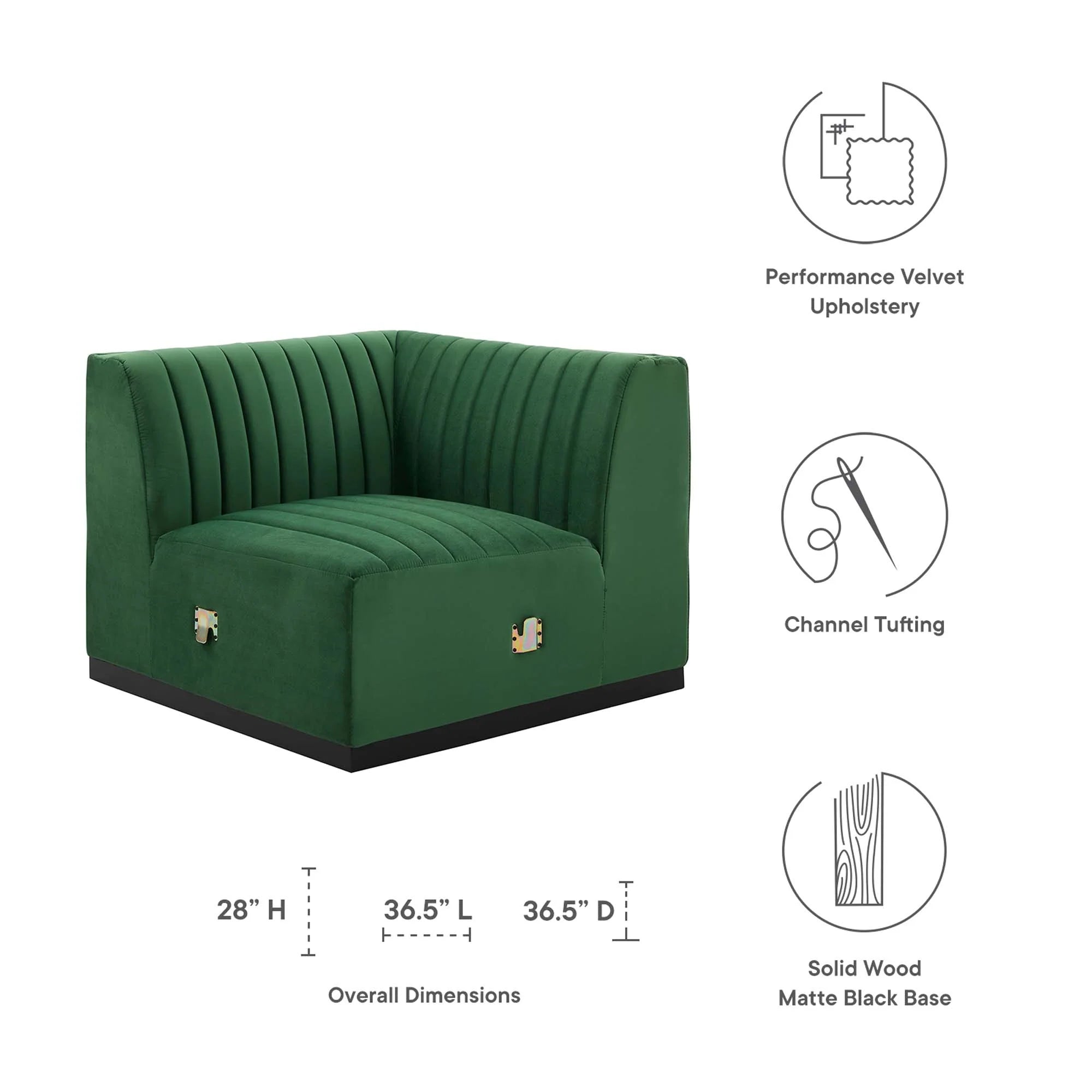 Fauteuil d'angle droit en velours capitonné Conjure Channel
