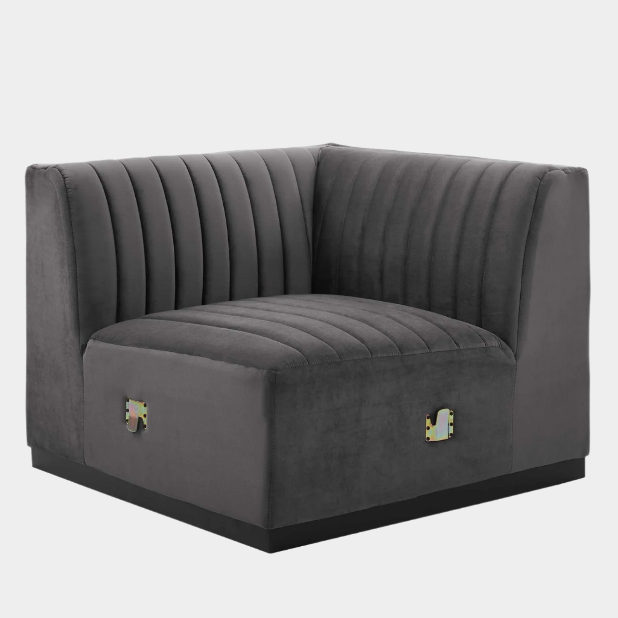 Fauteuil d'angle droit en velours capitonné Conjure Channel