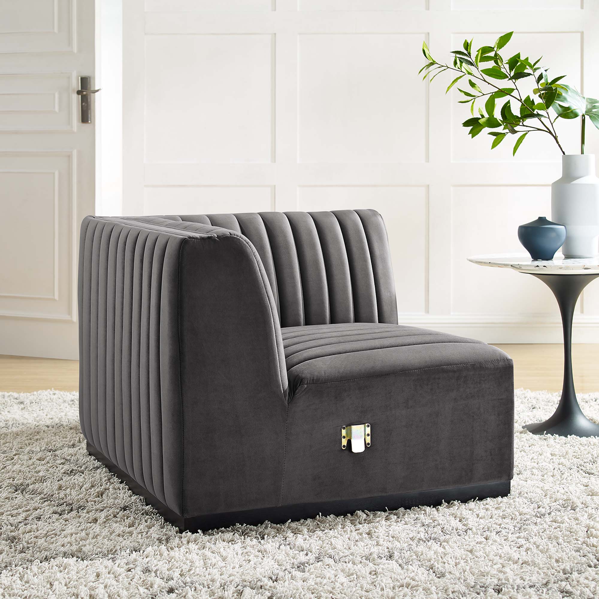 Fauteuil d'angle droit en velours capitonné Conjure Channel
