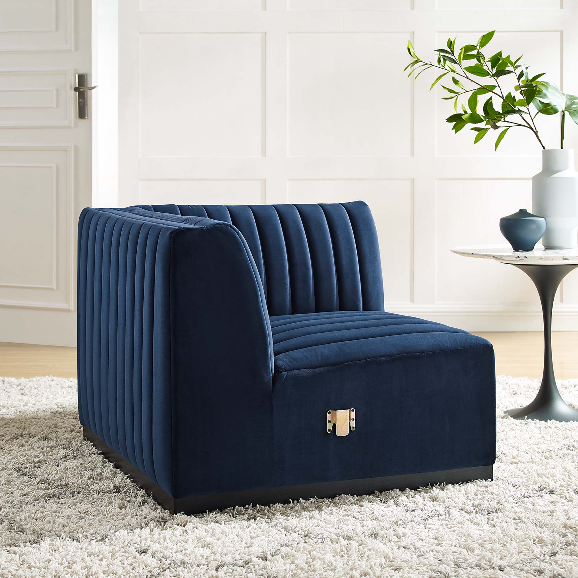 Fauteuil d'angle droit en velours capitonné Conjure Channel