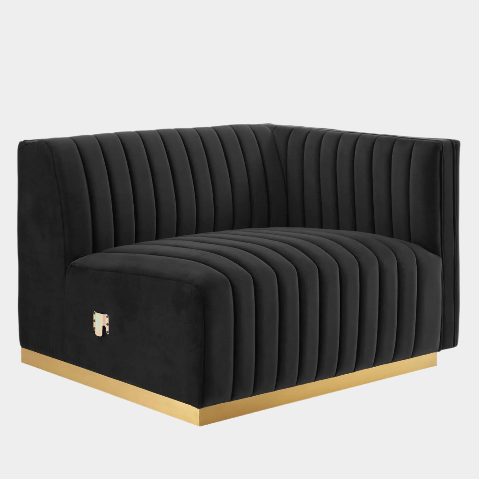 Fauteuil à accoudoir droit capitonné en velours haute performance Conjure Channel