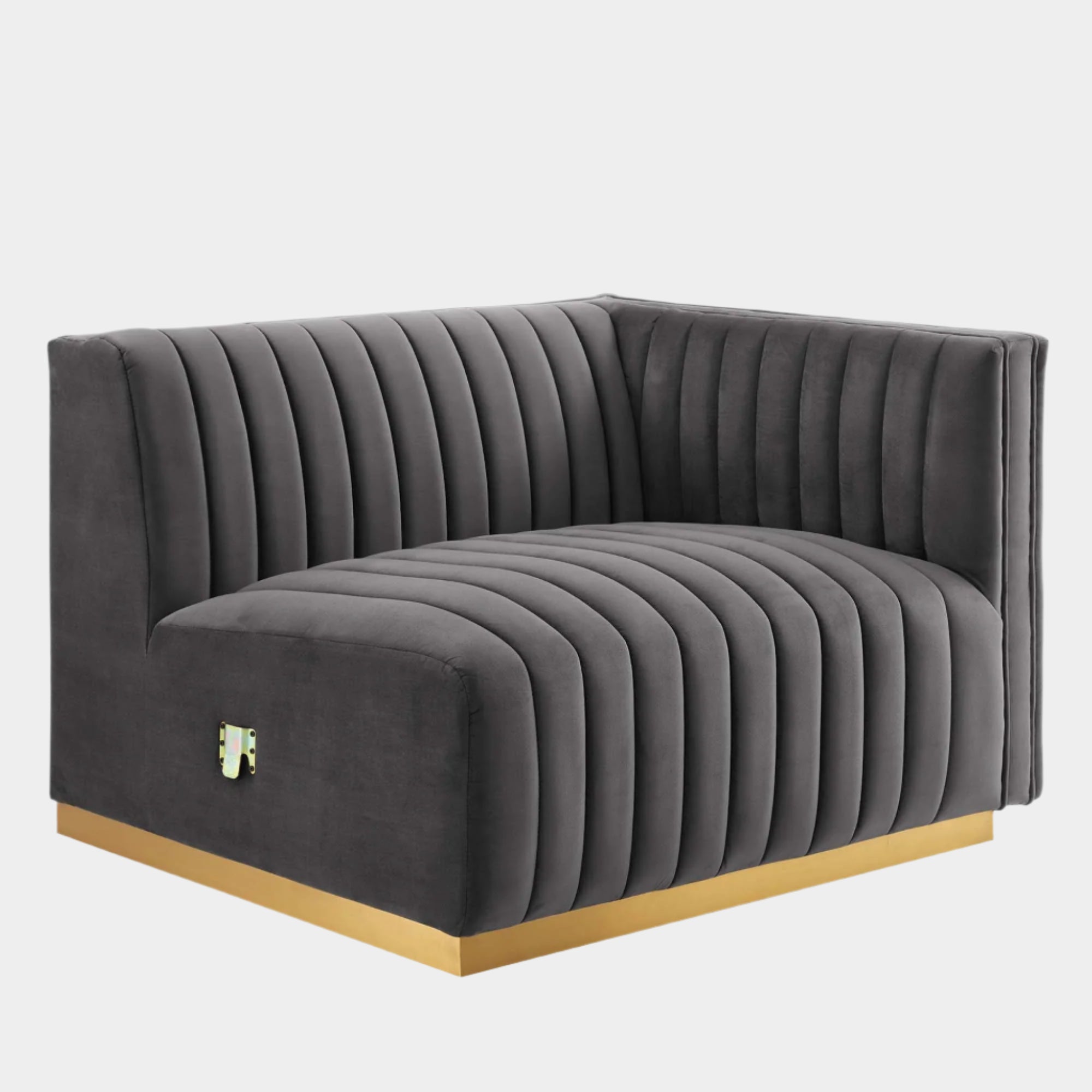 Fauteuil à accoudoir droit capitonné en velours haute performance Conjure Channel