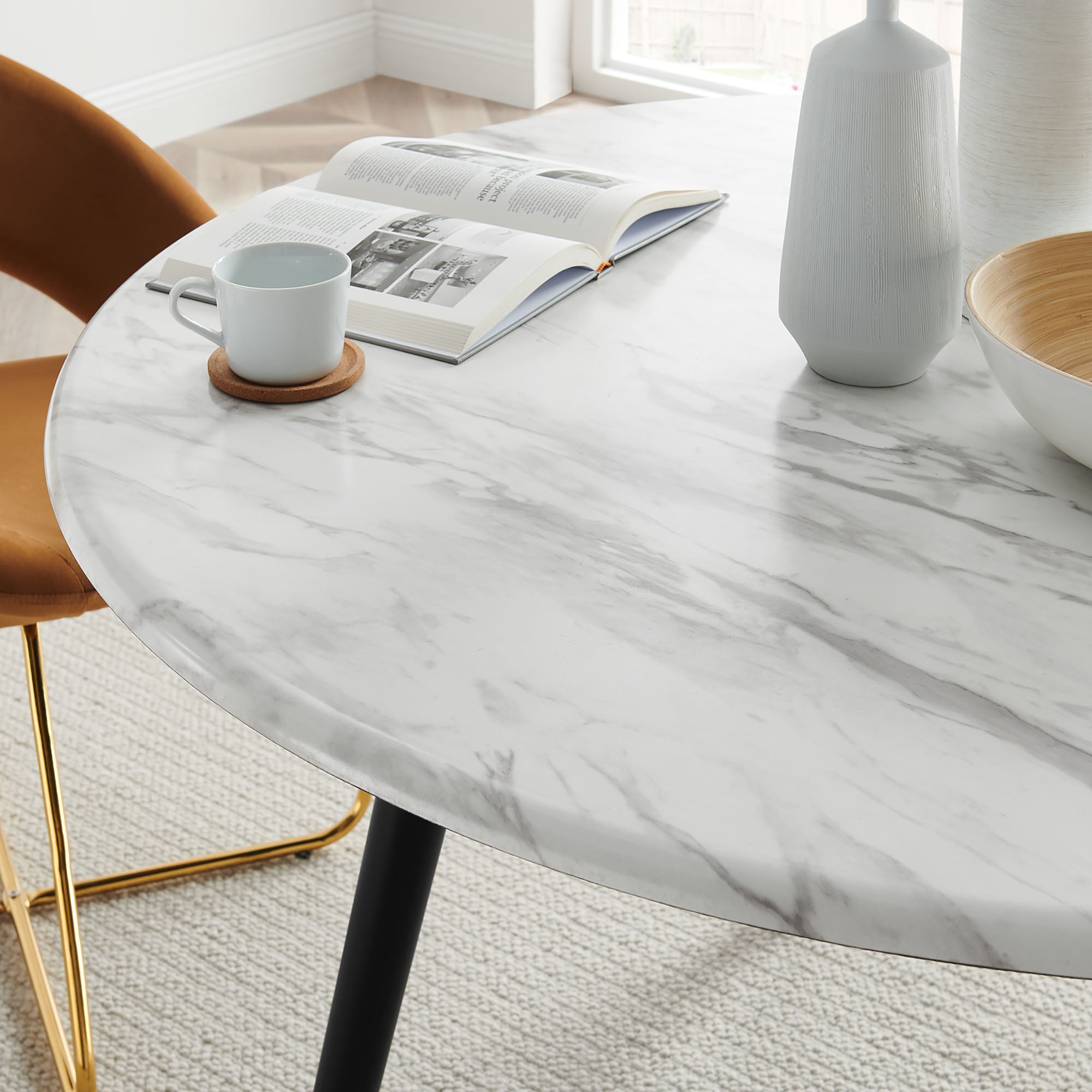 Gallant 50" Round Performance Artificial Marble Dining Table in Black White