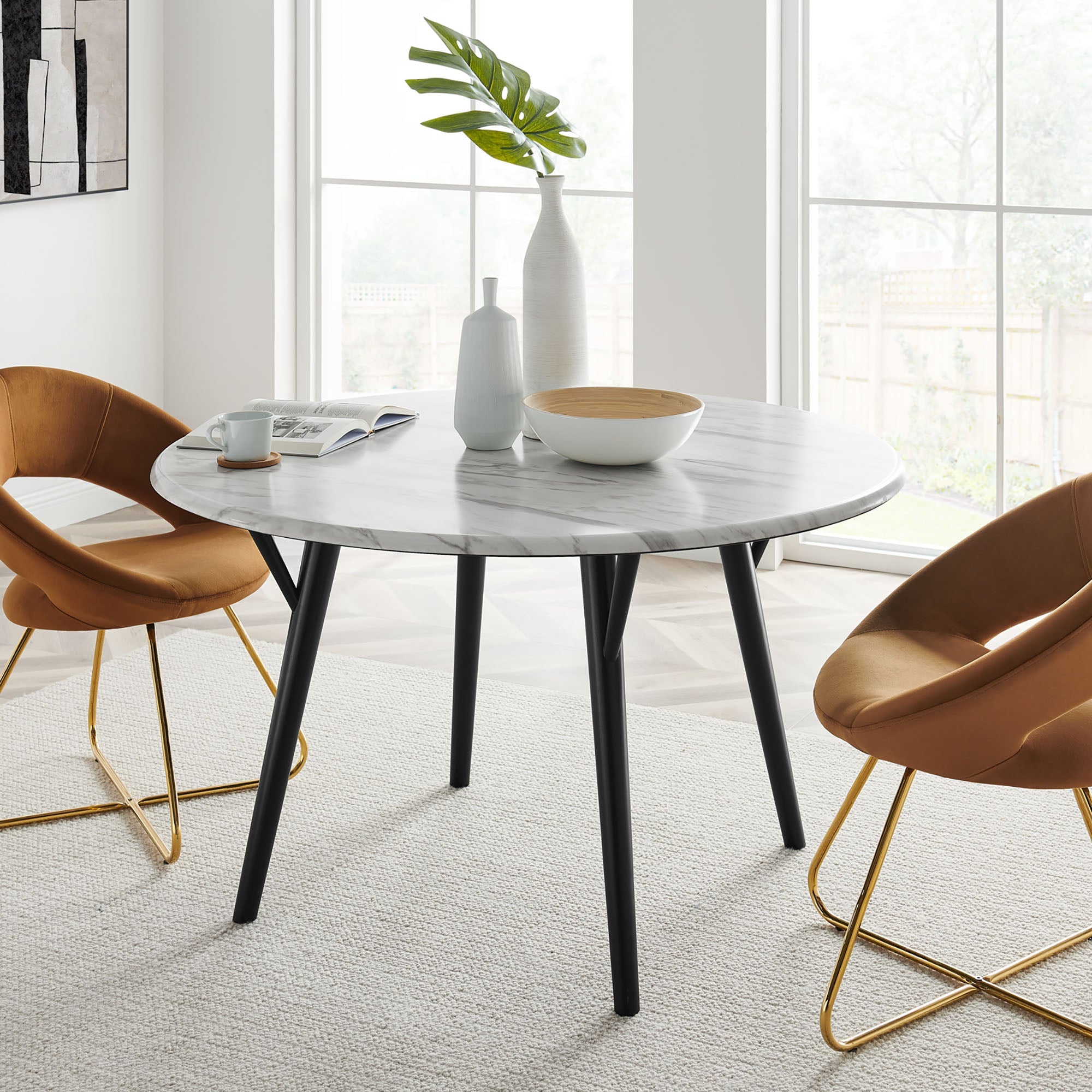 Gallant 50" Round Performance Artificial Marble Dining Table in Black White