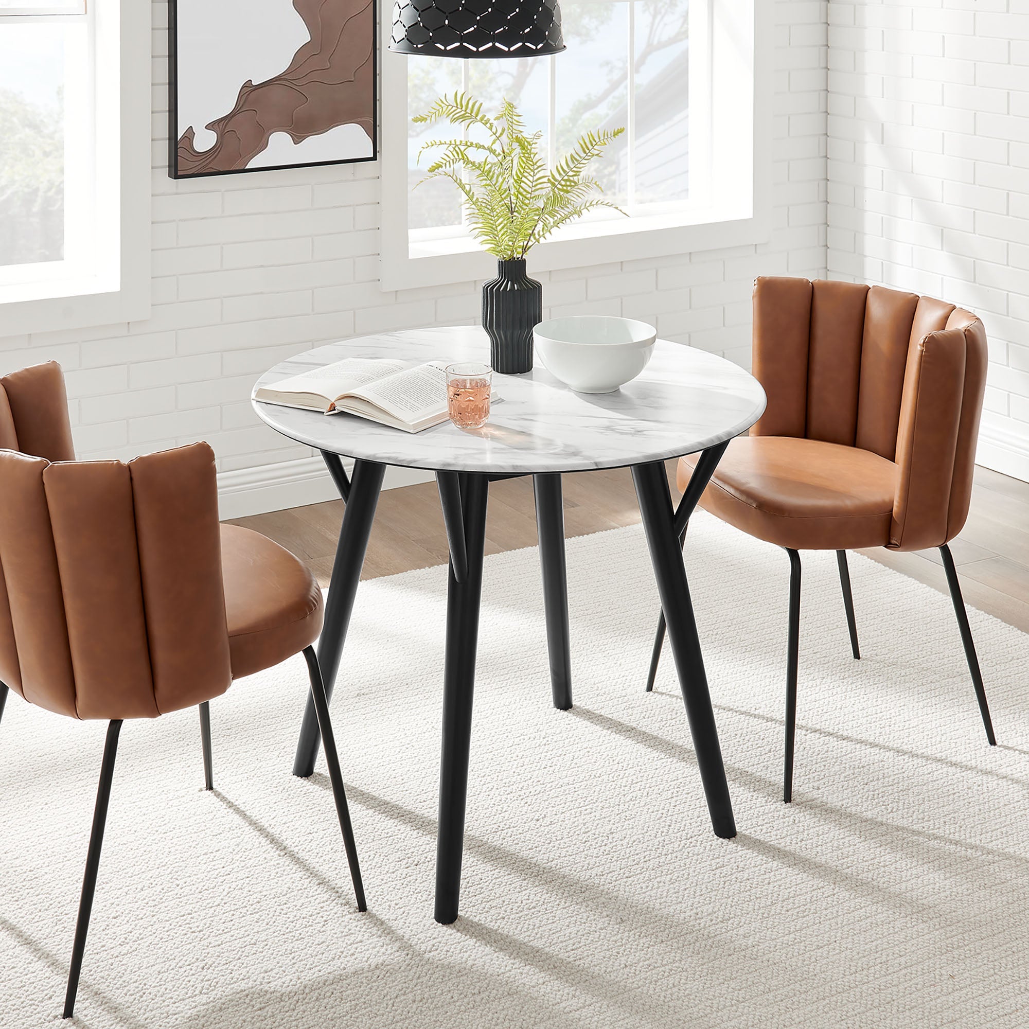 Gallant 36" Round Performance Artificial Marble Dining Table in Black White